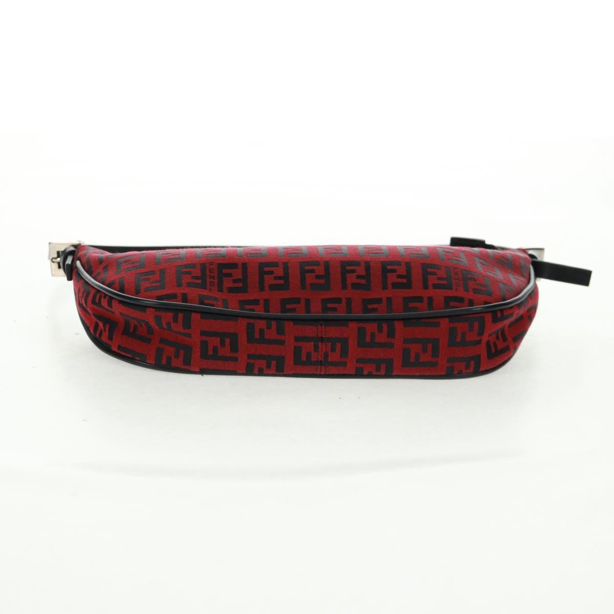 FENDI Zucchino Canvas Shoulder Bag Red Silver Auth 160964V