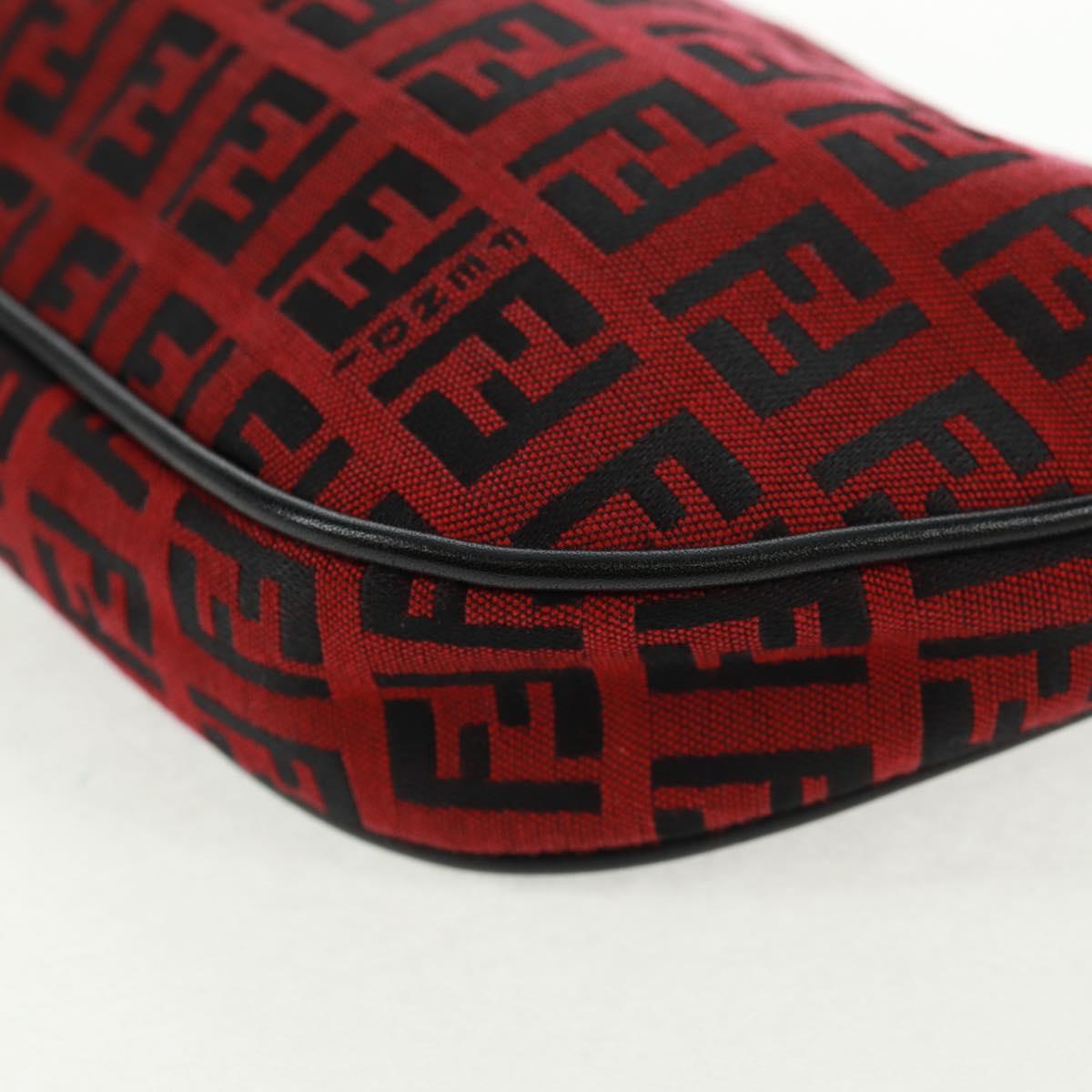 FENDI Zucchino Canvas Shoulder Bag Red Silver Auth 160964V