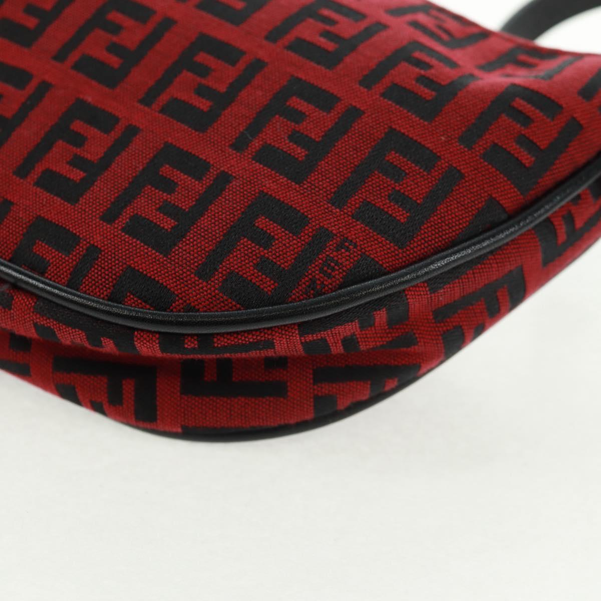 FENDI Zucchino Canvas Shoulder Bag Red Silver Auth 160964V