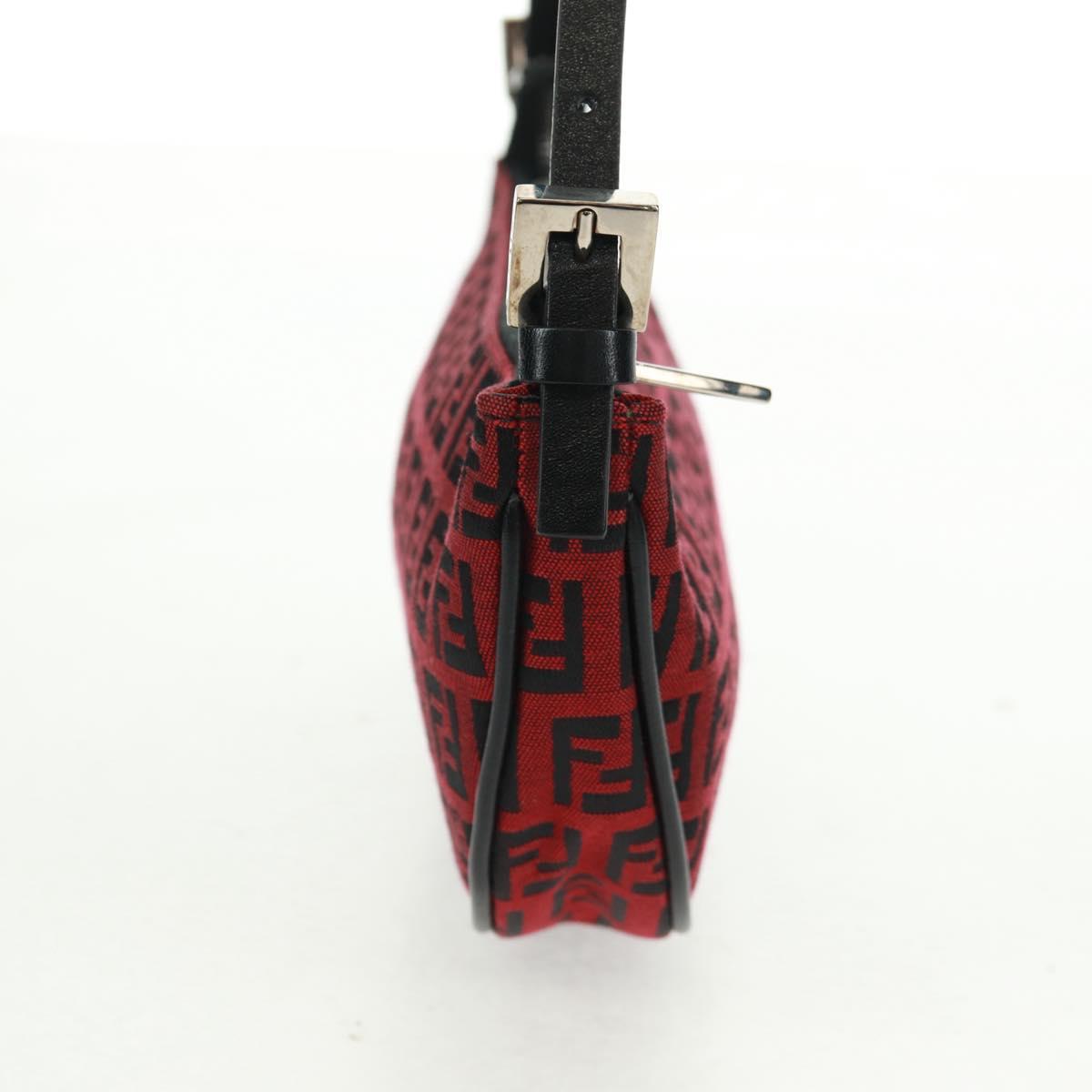 FENDI Zucchino Canvas Shoulder Bag Red Silver Auth 160964V