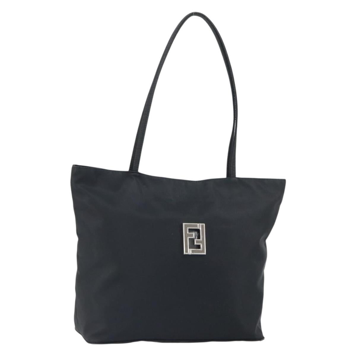 FENDI Tote Bag Nylon Black Silver Auth 160965