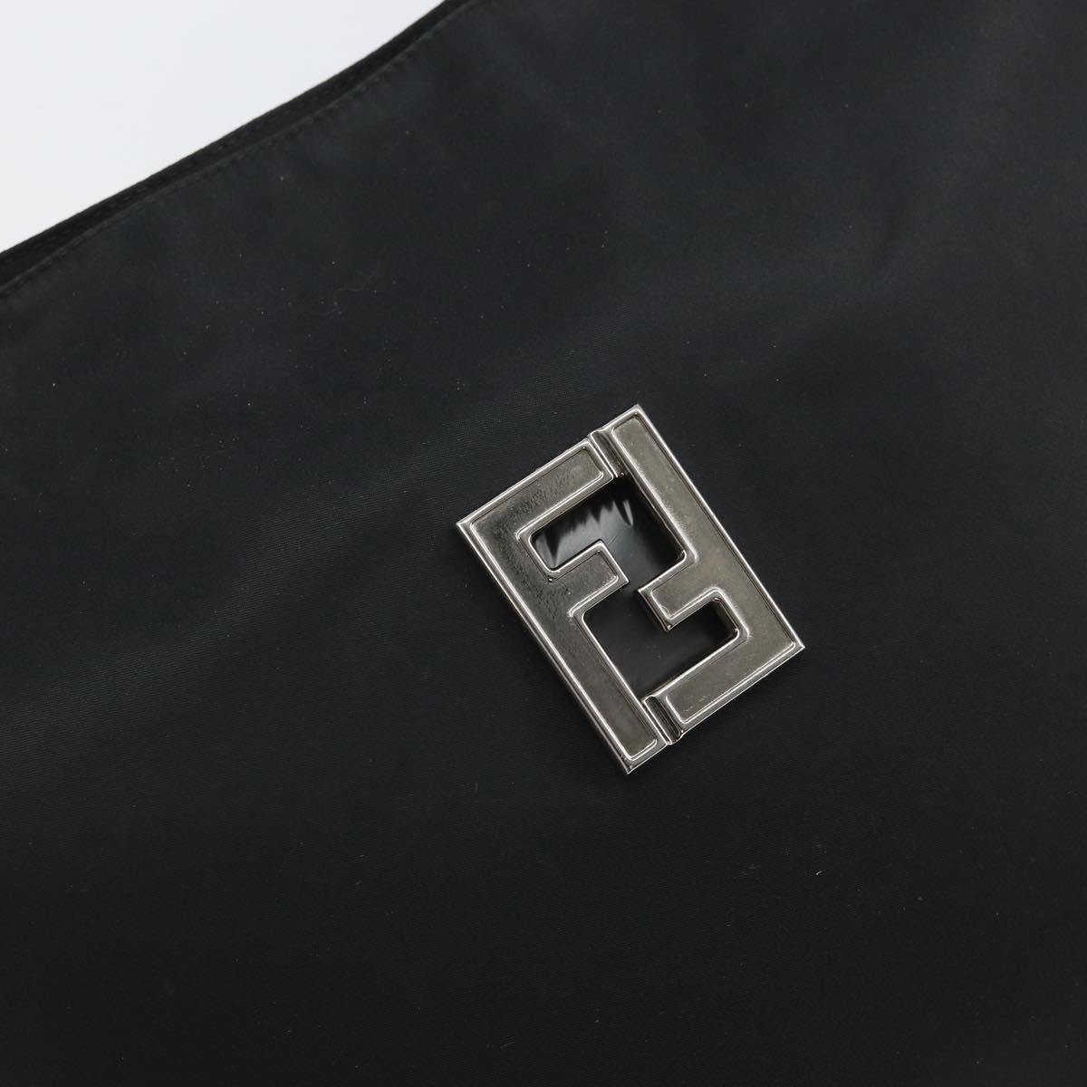 FENDI Tote Bag Nylon Black Silver Auth 160965
