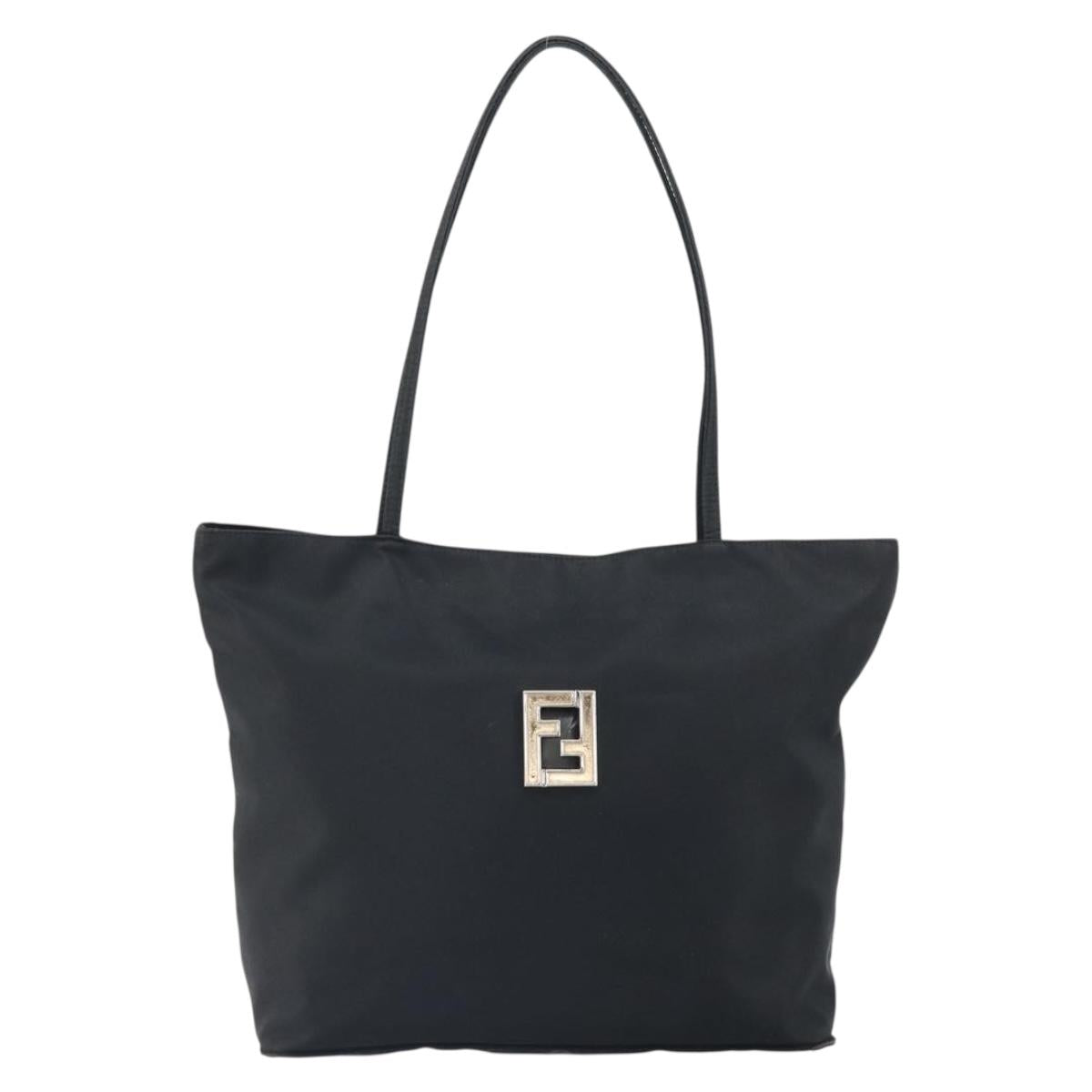FENDI Tote Bag Nylon Black Silver Auth 160965