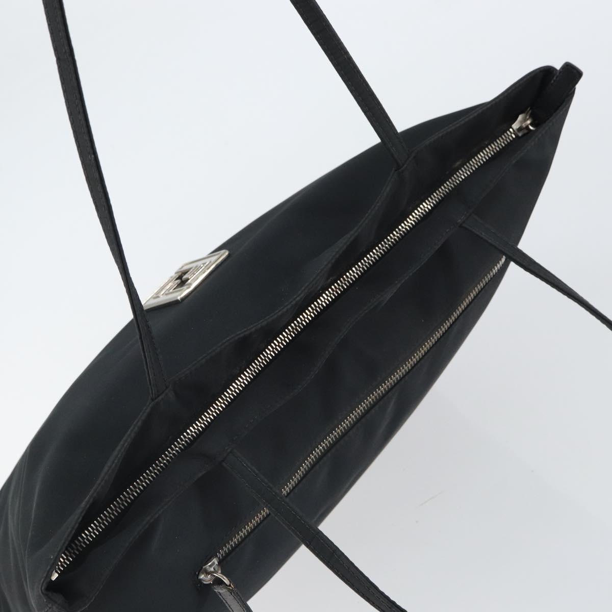 FENDI Tote Bag Nylon Black Silver Auth 160965
