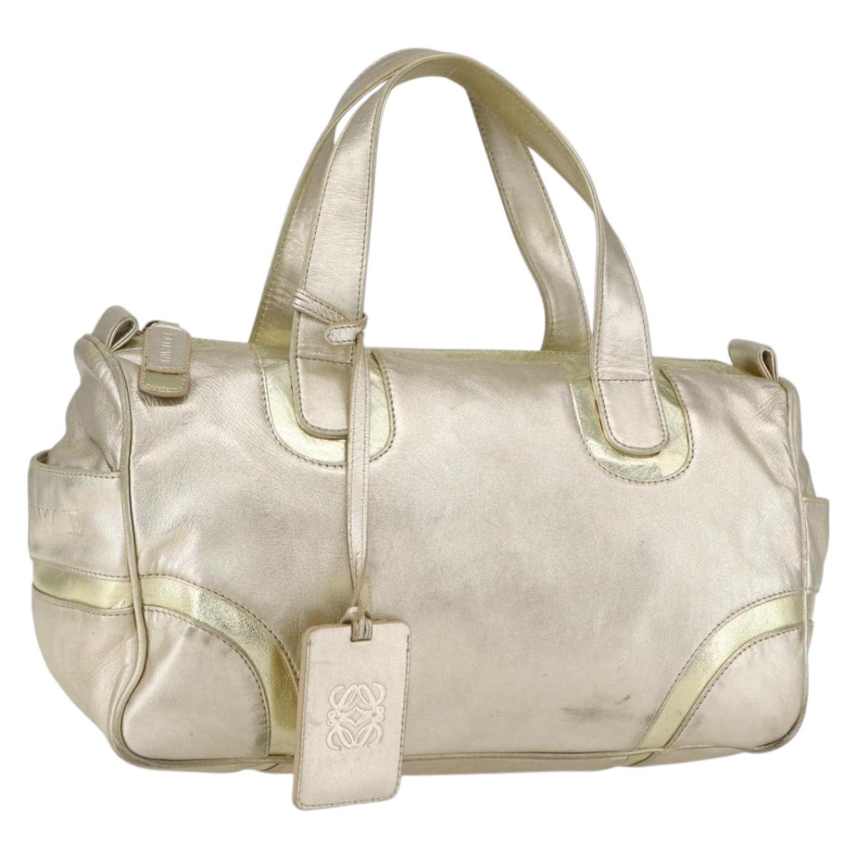 LOEWE Mini Boston Bag Leather Gold Auth 160969