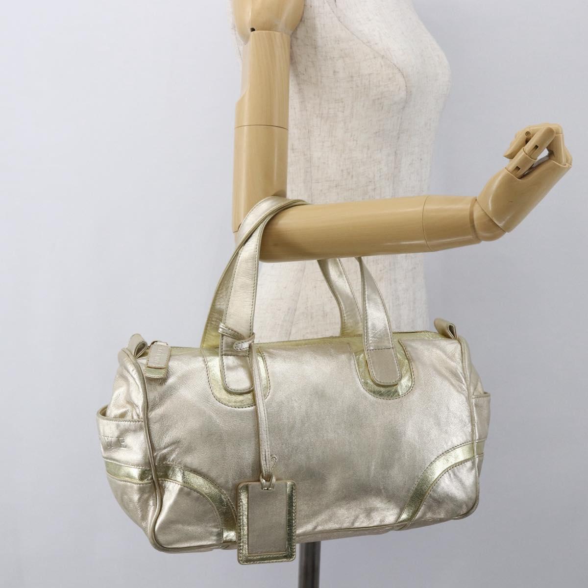 LOEWE Mini Boston Bag Leather Gold Auth 160969