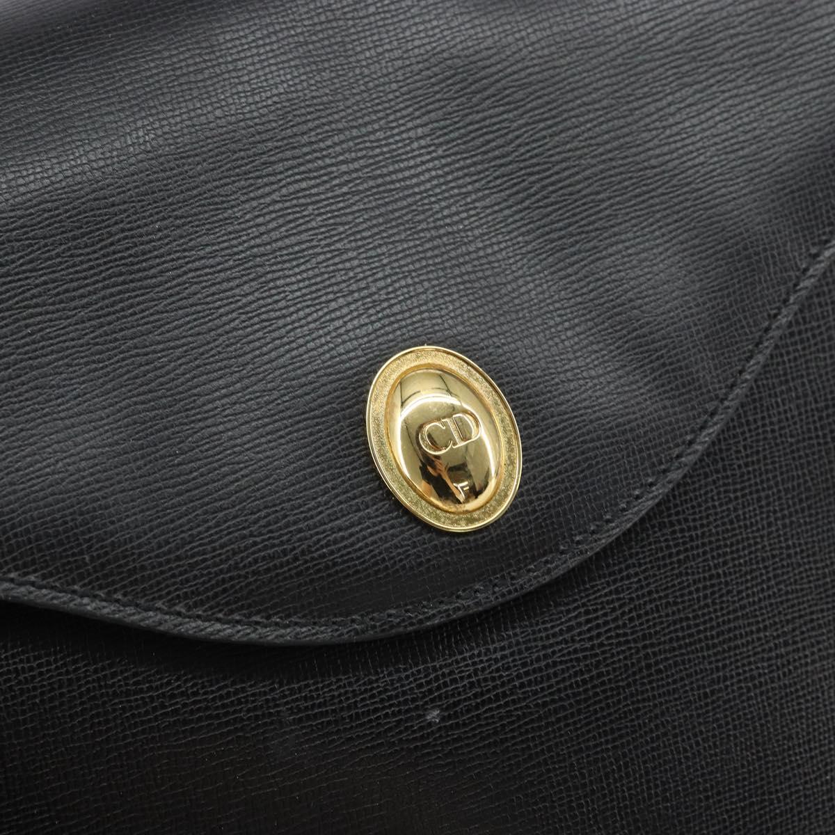 Christian Dior Shoulder Bag Leather Black Gold Auth 160970