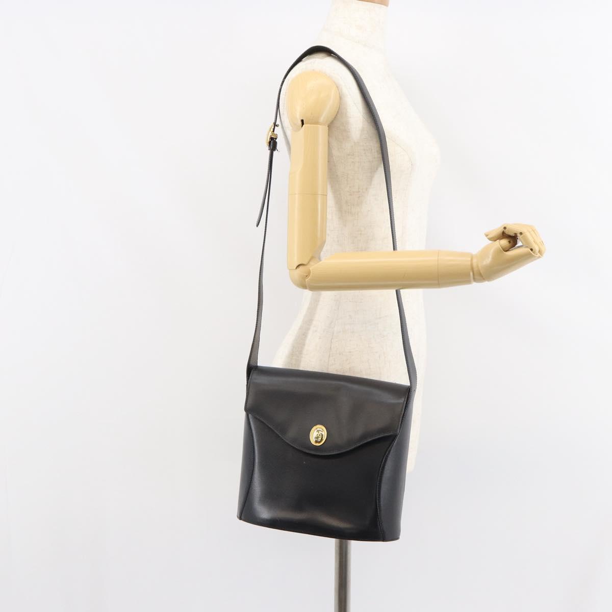 Christian Dior Shoulder Bag Leather Black Gold Auth 160970