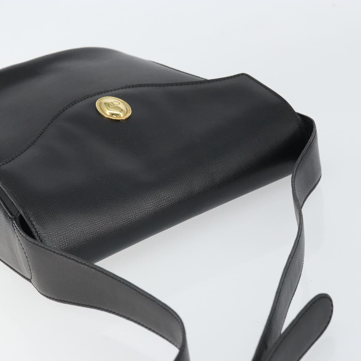 Christian Dior Shoulder Bag Leather Black Gold Auth 160970