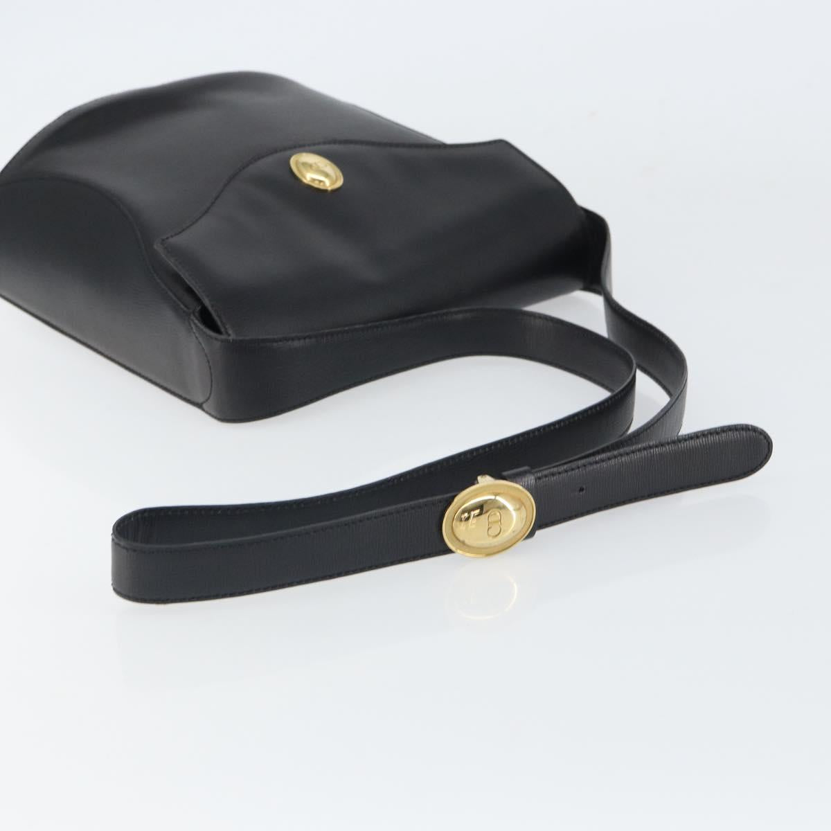 Christian Dior Shoulder Bag Leather Black Gold Auth 160970