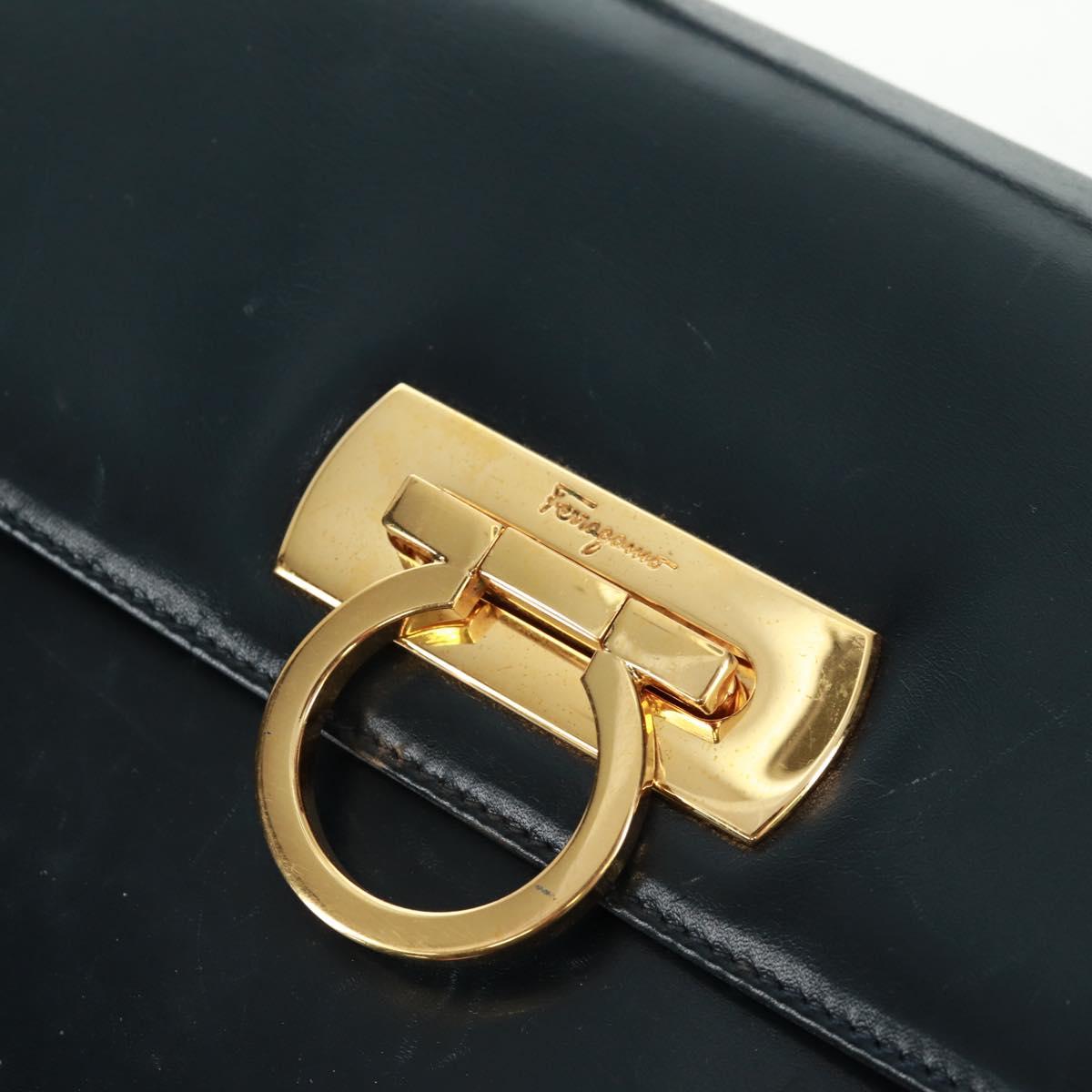 Salvatore Ferragamo Gancini Hand Bag Leather 2way Navy Gold Auth 160979