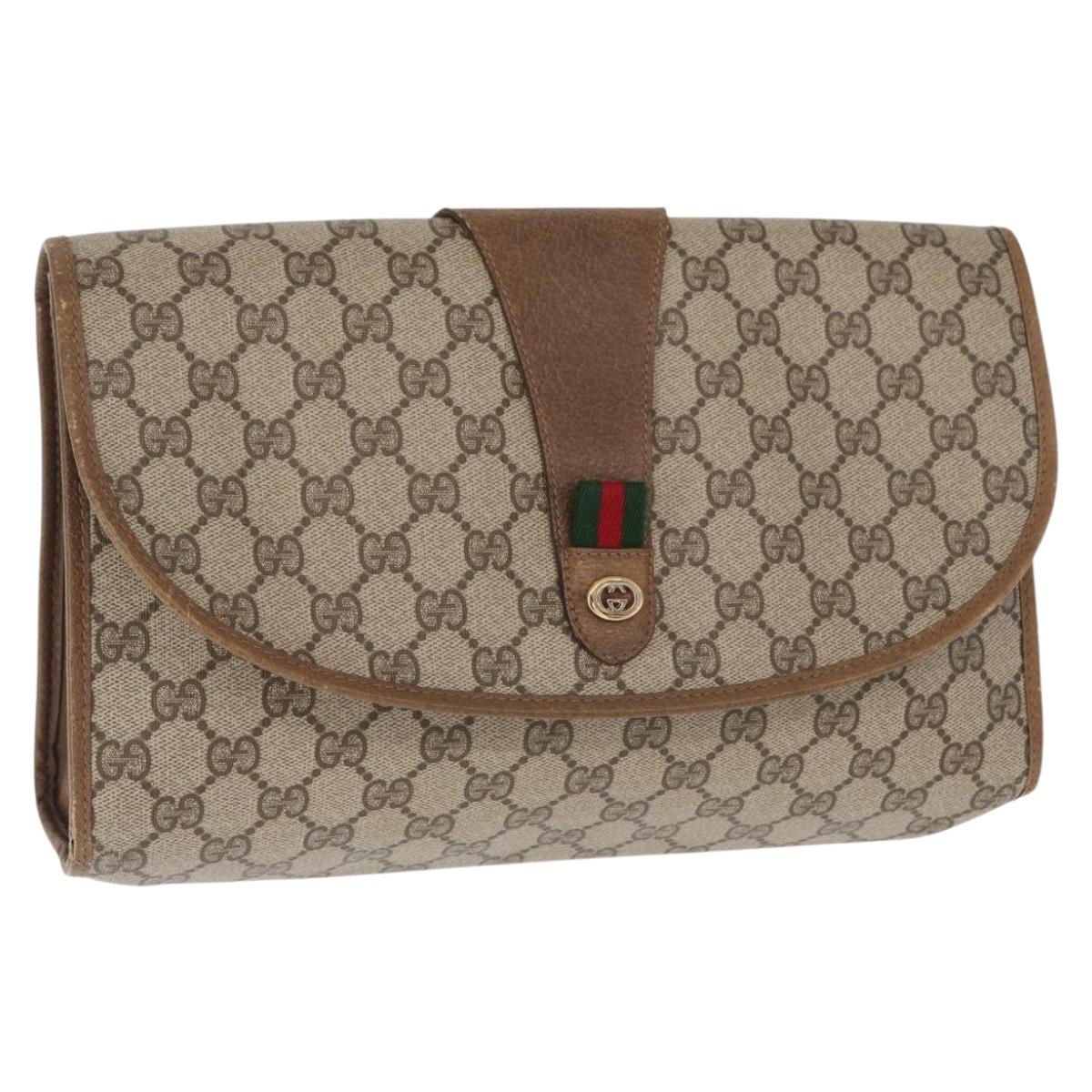 GUCCI GG Supreme Web Sherry Line Clutch Bag PVC Beige Gold 89 01 031 Auth 160983