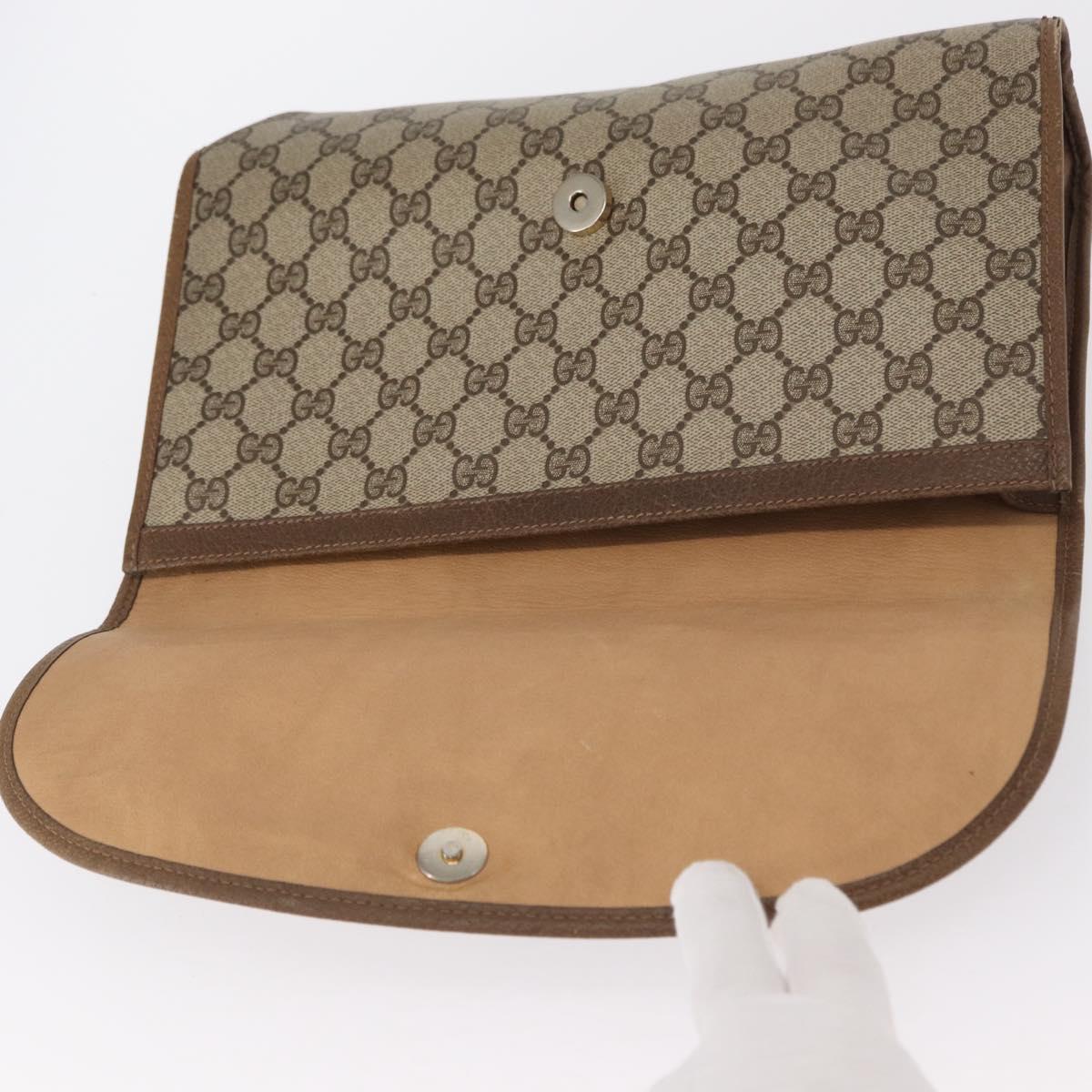GUCCI GG Supreme Web Sherry Line Clutch Bag PVC Beige Gold 89 01 031 Auth 160983
