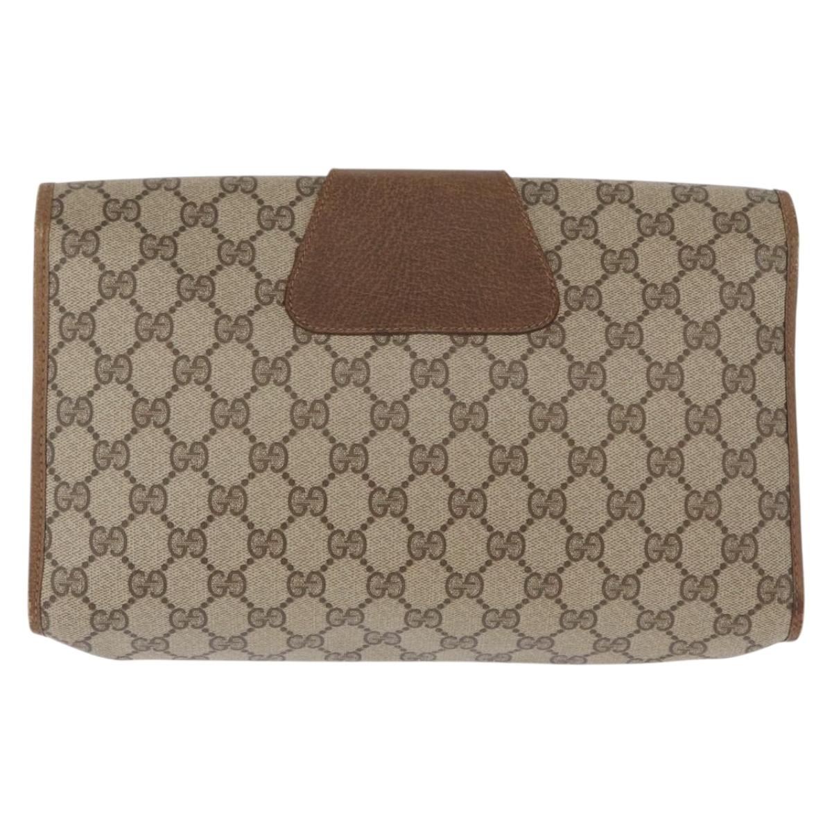 GUCCI GG Supreme Web Sherry Line Clutch Bag PVC Beige Gold 89 01 031 Auth 160983