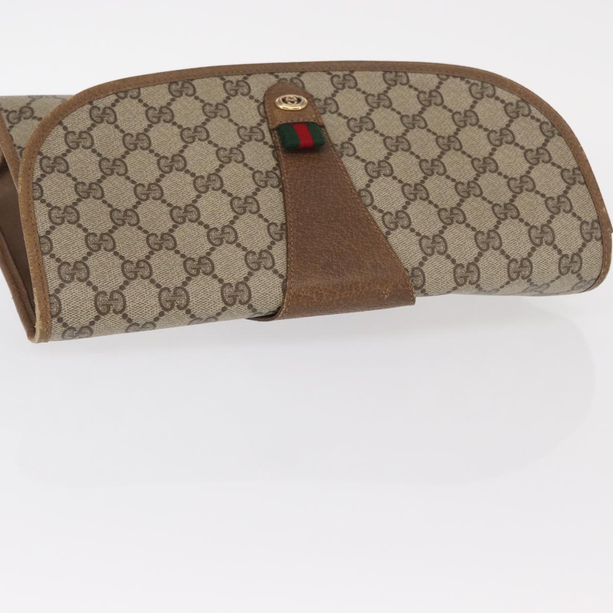 GUCCI GG Supreme Web Sherry Line Clutch Bag PVC Beige Gold 89 01 031 Auth 160983