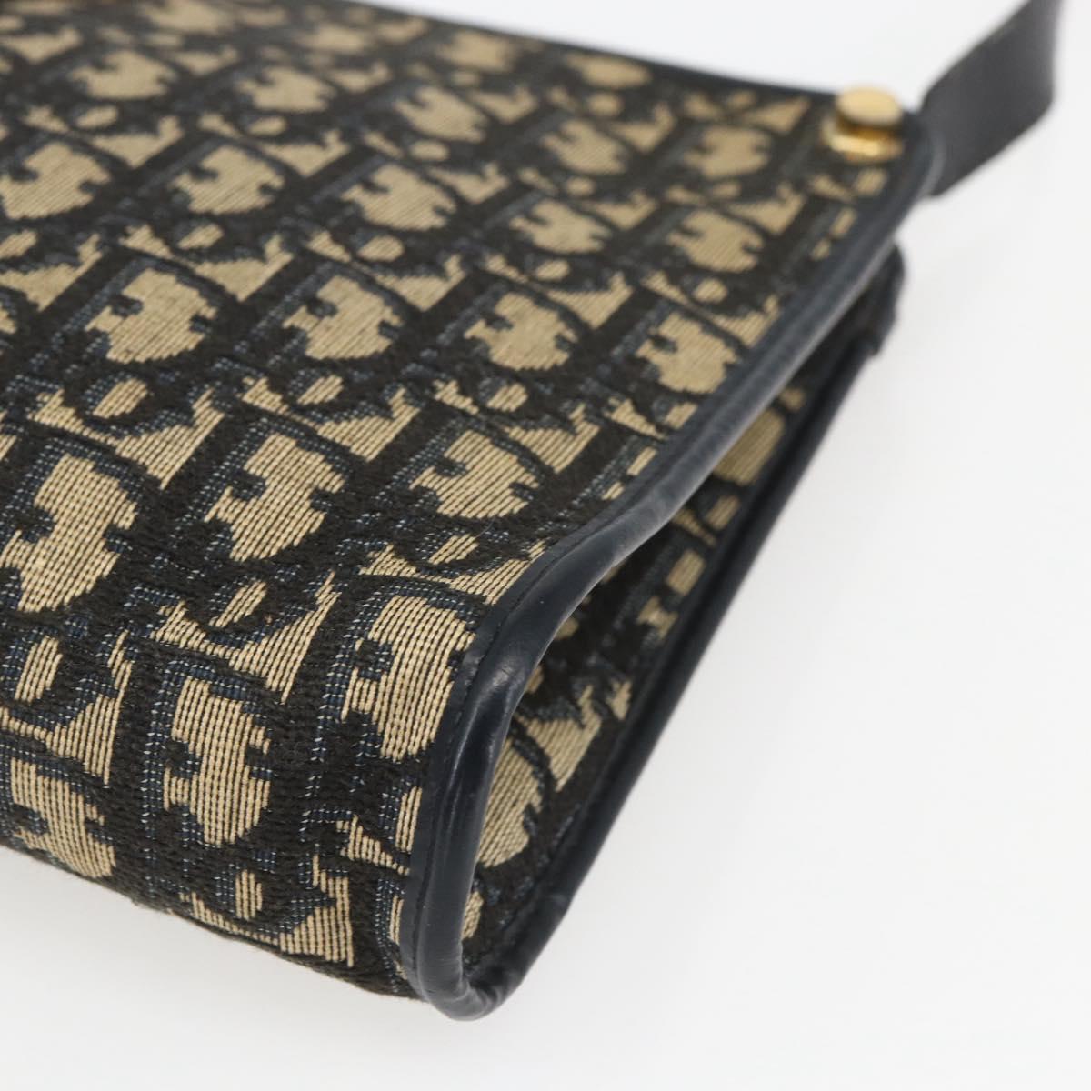 Christian Dior Trotter Canvas Shoulder Bag Navy Gold Auth 160990