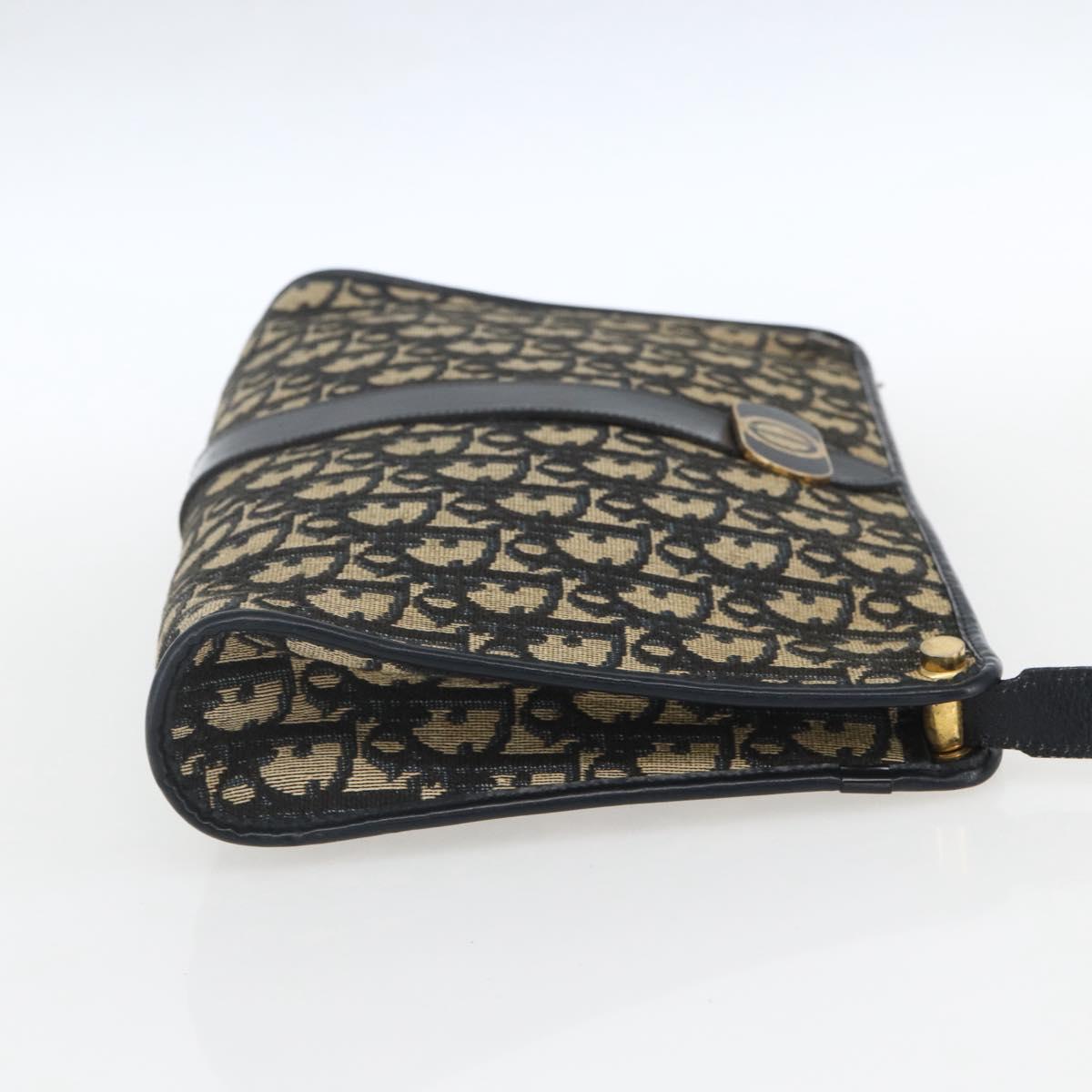 Christian Dior Trotter Canvas Shoulder Bag Navy Gold Auth 160990