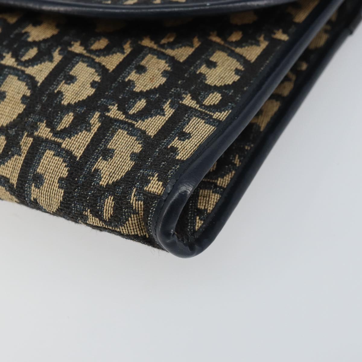 Christian Dior Trotter Canvas Chain Shoulder Bag Navy Gold Auth 160991