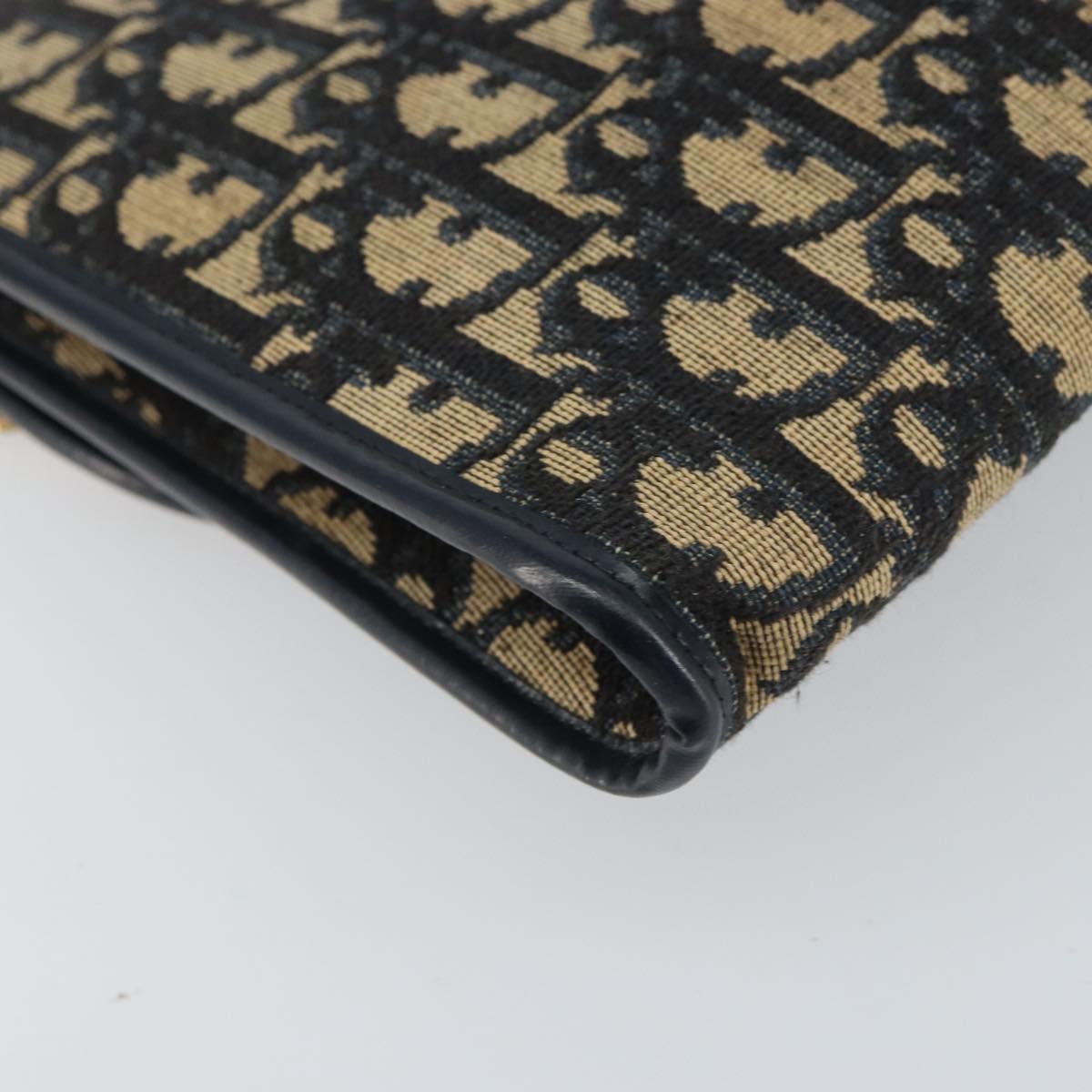 Christian Dior Trotter Canvas Chain Shoulder Bag Navy Gold Auth 160991