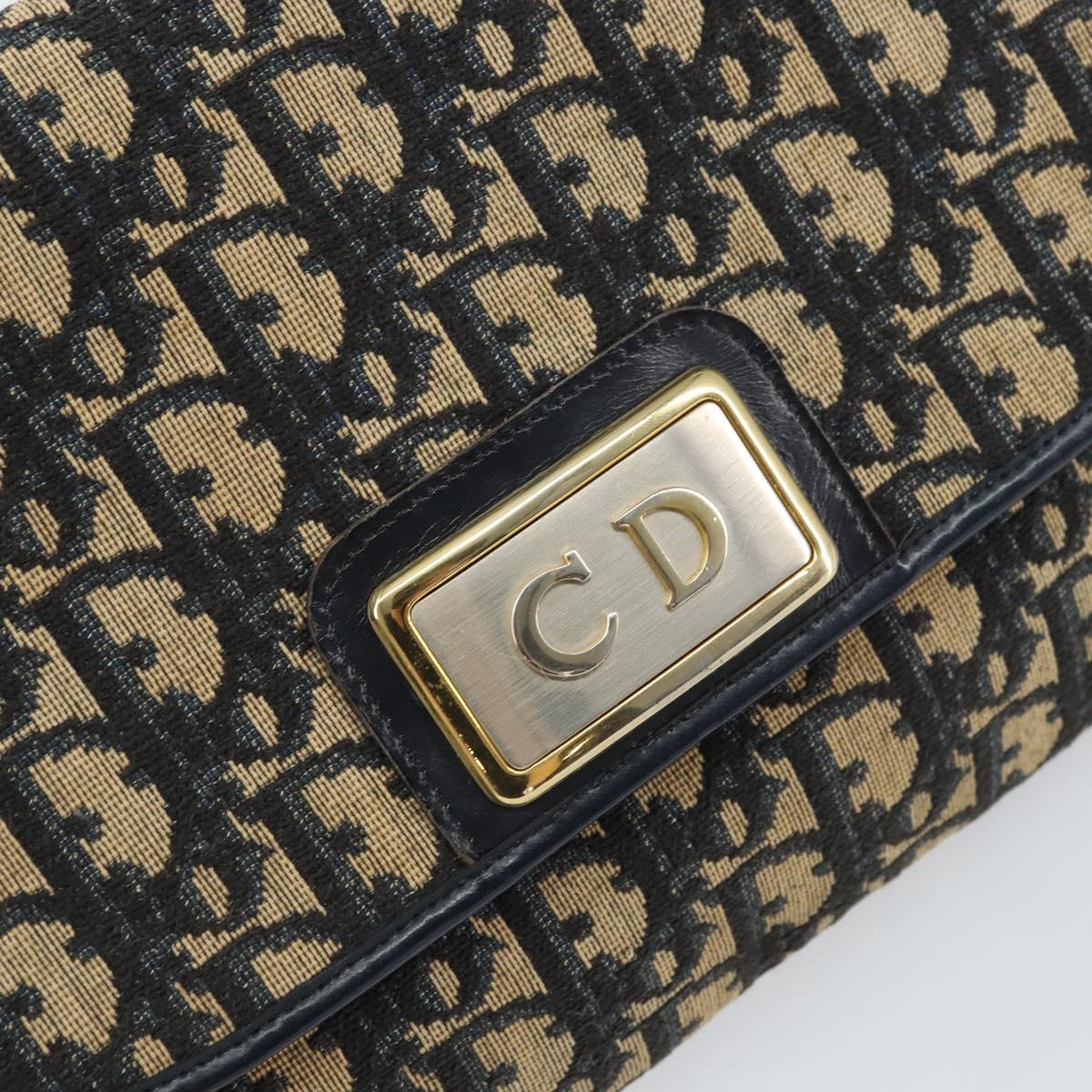 Christian Dior Trotter Canvas Chain Shoulder Bag Navy Gold Auth 160991