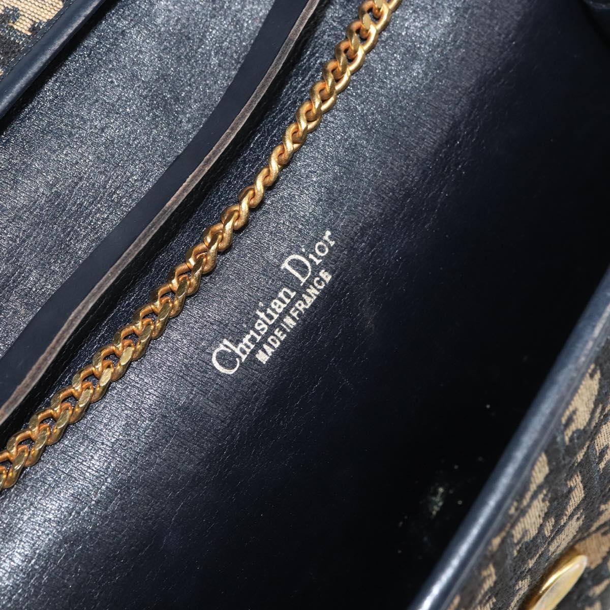 Christian Dior Trotter Canvas Chain Shoulder Bag Navy Gold Auth 160991