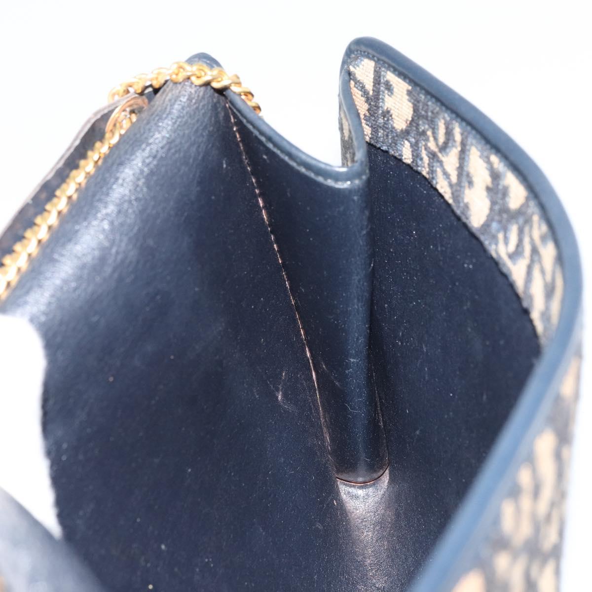 Christian Dior Trotter Canvas Chain Shoulder Bag Navy Gold Auth 160991