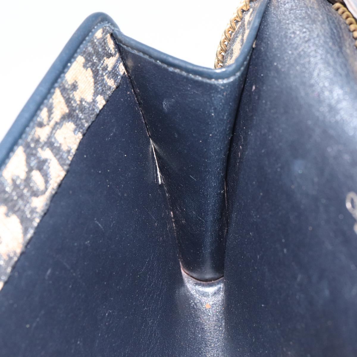 Christian Dior Trotter Canvas Chain Shoulder Bag Navy Gold Auth 160991