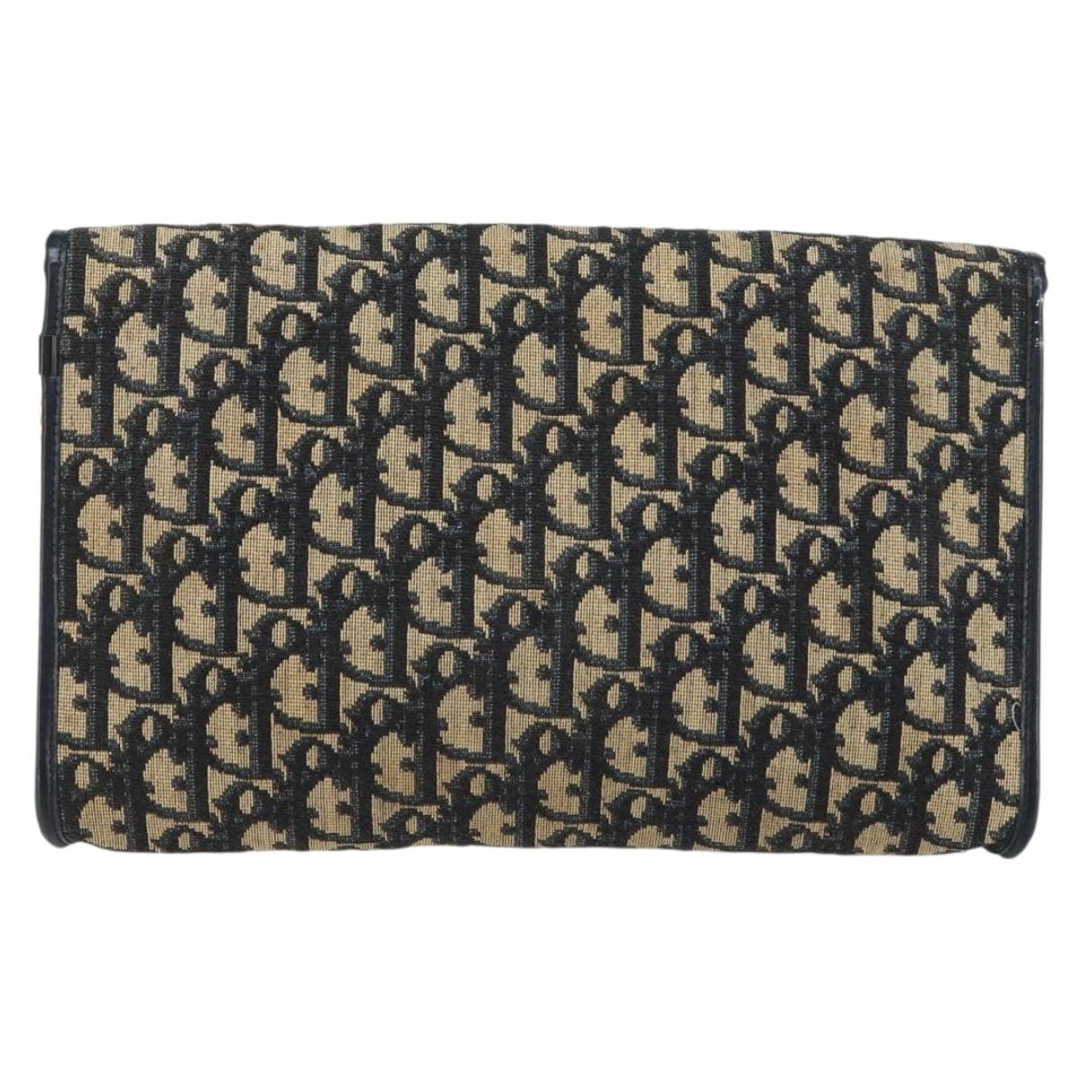 Christian Dior Trotter Canvas Chain Shoulder Bag Navy Gold Auth 160991