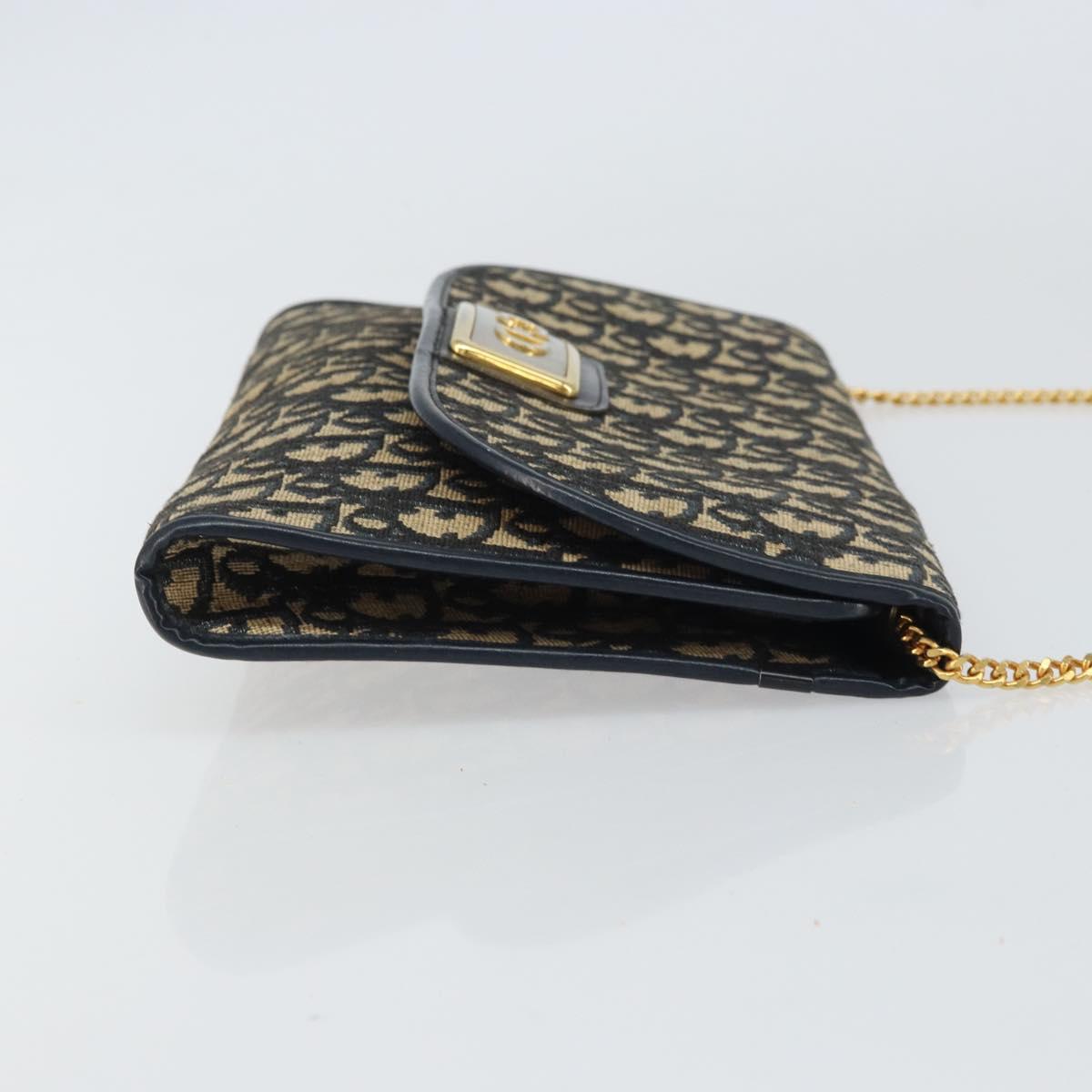 Christian Dior Trotter Canvas Chain Shoulder Bag Navy Gold Auth 160991