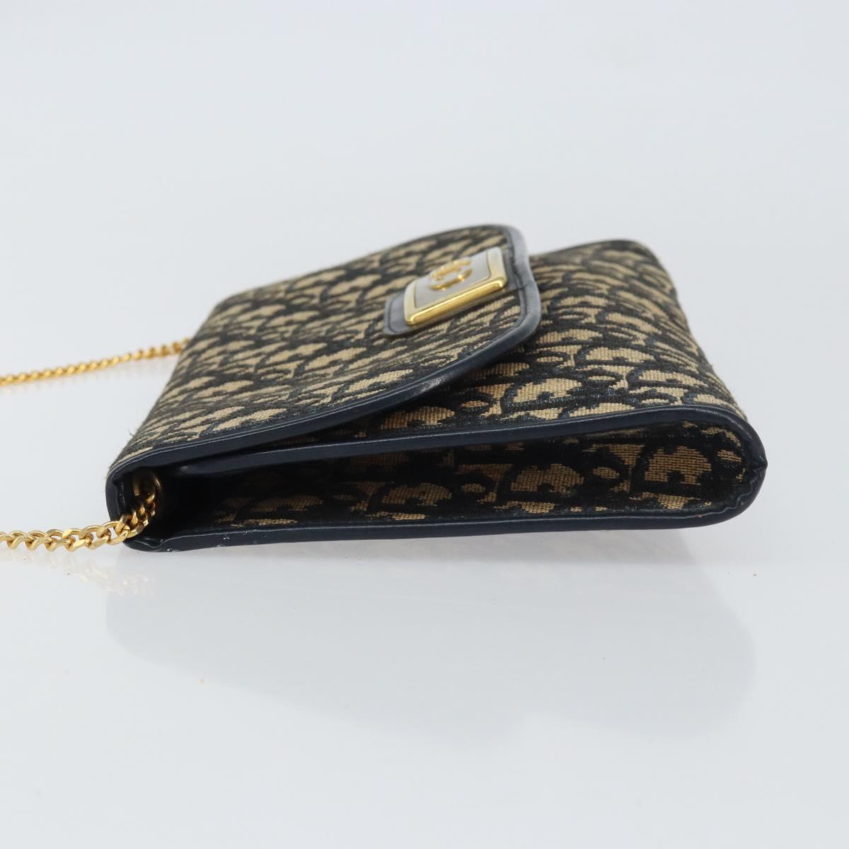 Christian Dior Trotter Canvas Chain Shoulder Bag Navy Gold Auth 160991