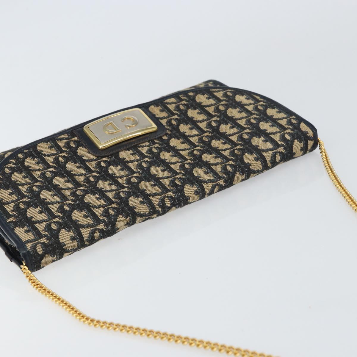 Christian Dior Trotter Canvas Chain Shoulder Bag Navy Gold Auth 160991