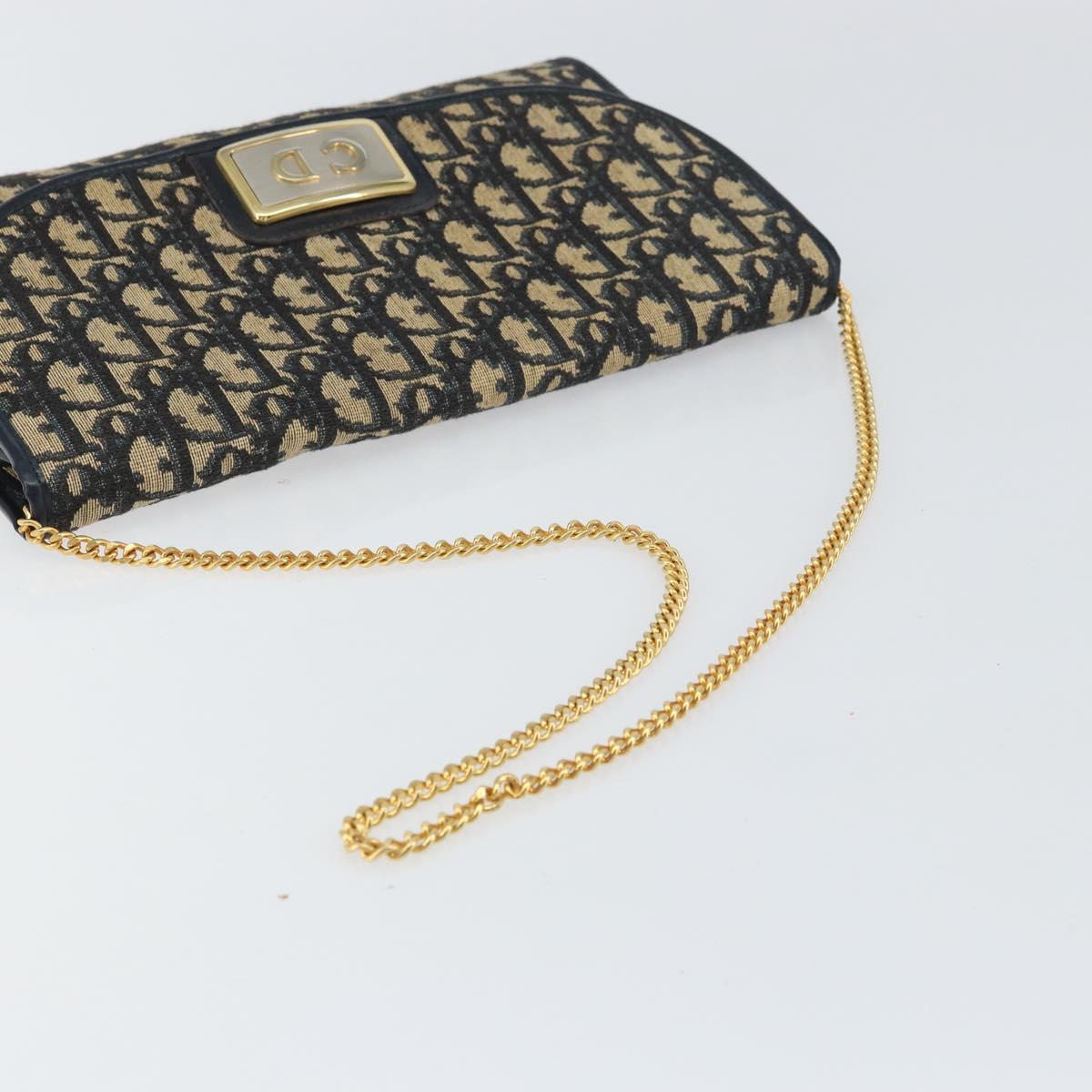 Christian Dior Trotter Canvas Chain Shoulder Bag Navy Gold Auth 160991