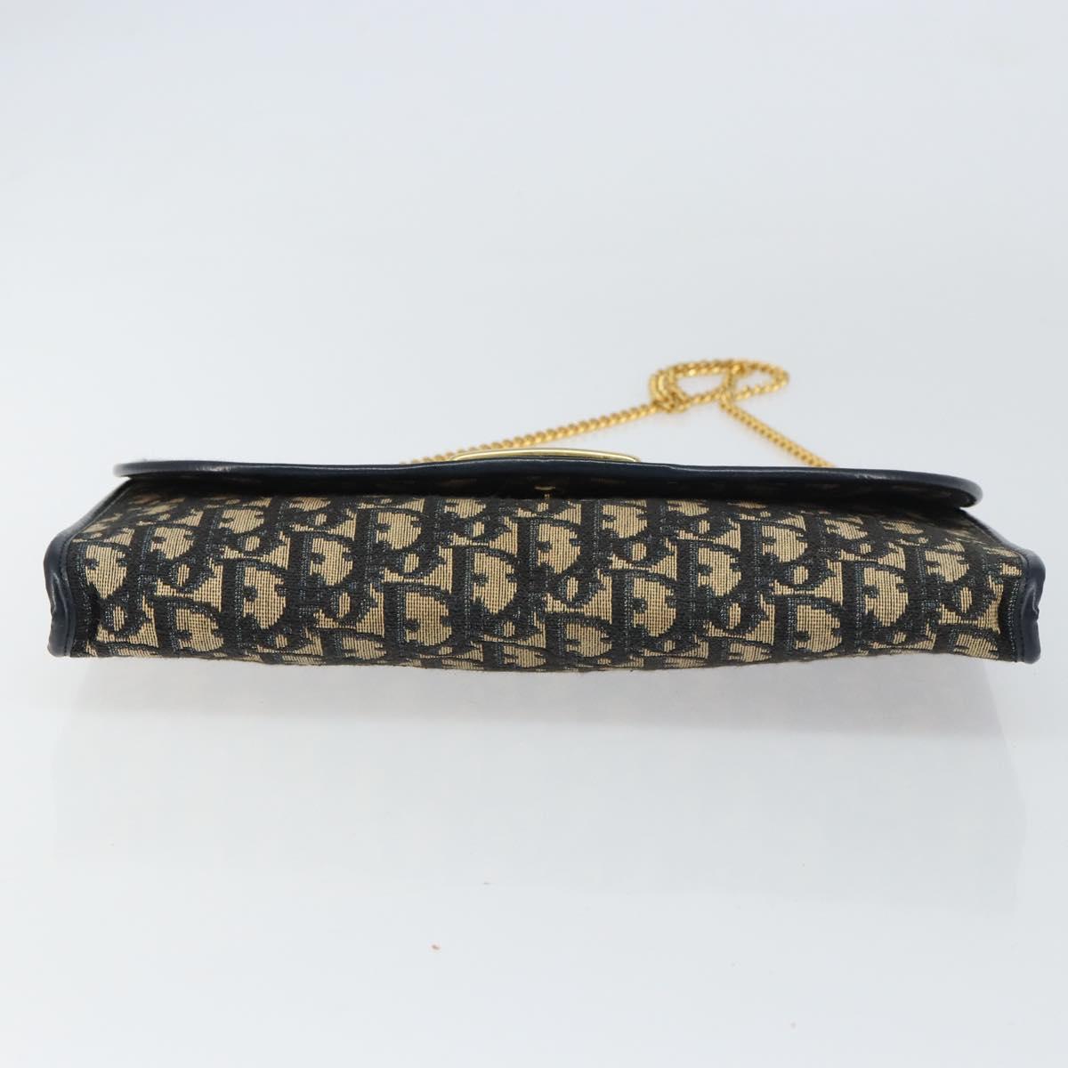Christian Dior Trotter Canvas Chain Shoulder Bag Navy Gold Auth 160991