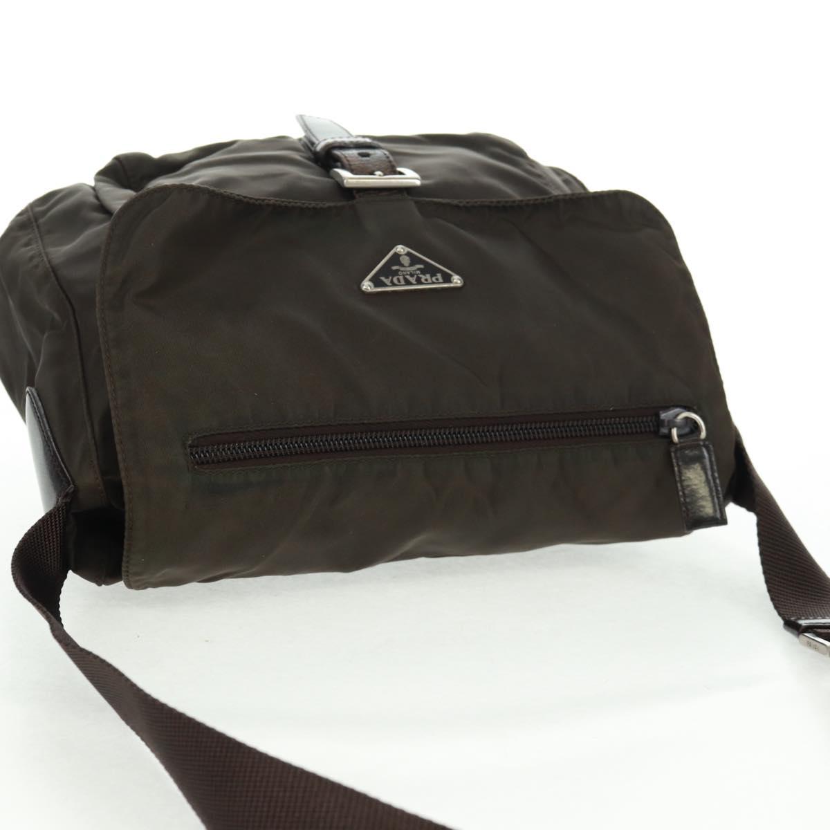 PRADA Shoulder Bag Nylon Khaki Silver Auth 160992