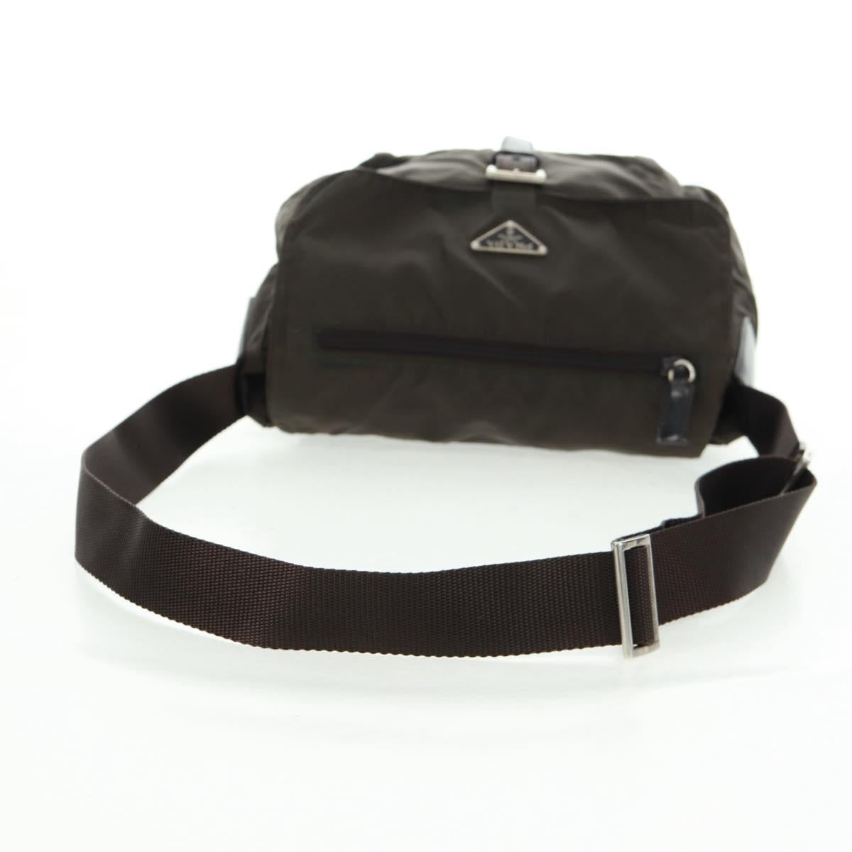 PRADA Shoulder Bag Nylon Khaki Silver Auth 160992