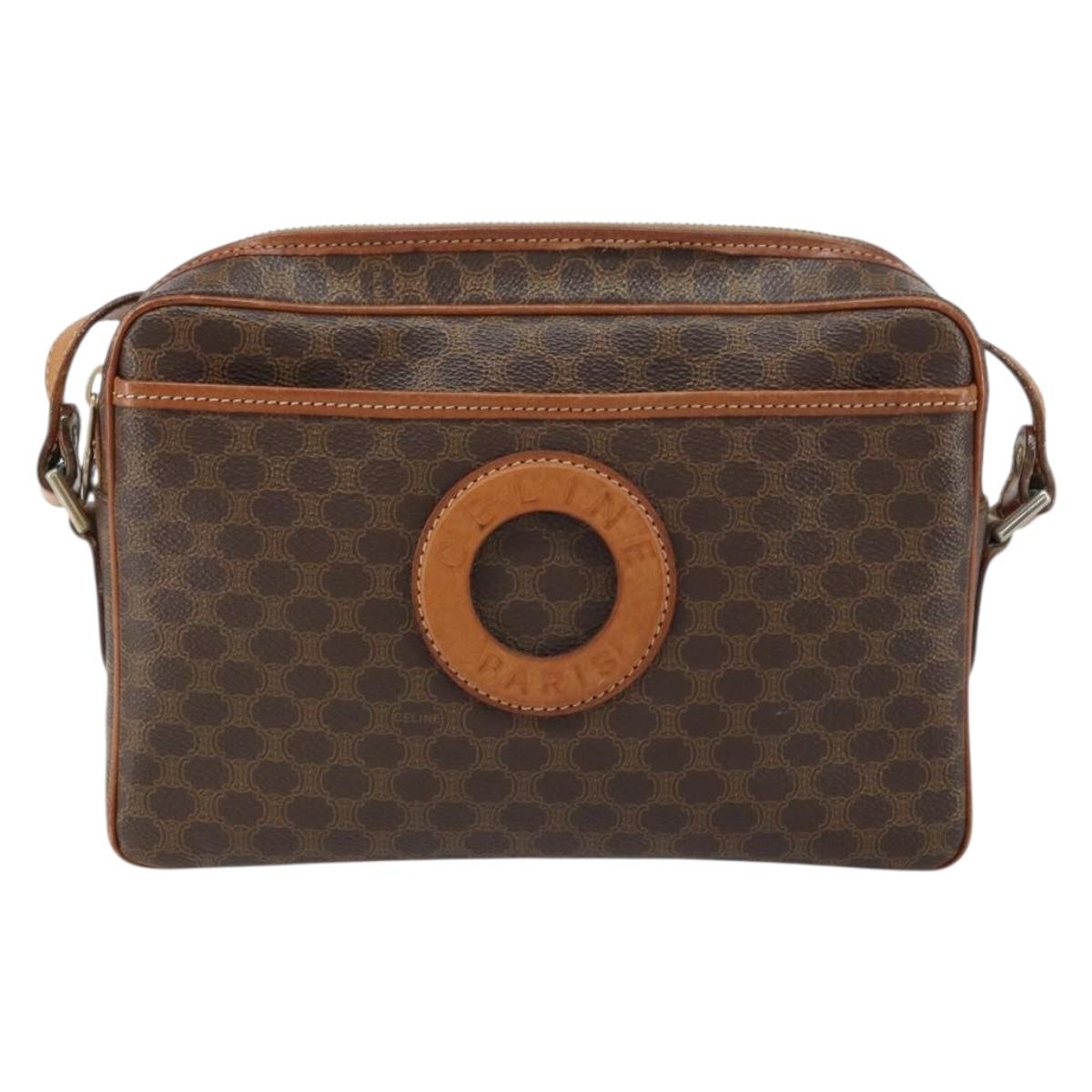 CELINE Macadam Canvas Circle Shoulder Bag PVC Leather Brown Gold Auth 161000