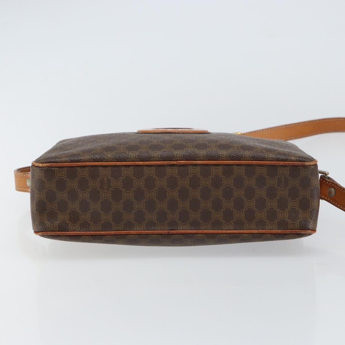 CELINE Macadam Canvas Circle Shoulder Bag PVC Leather Brown Gold Auth 161000
