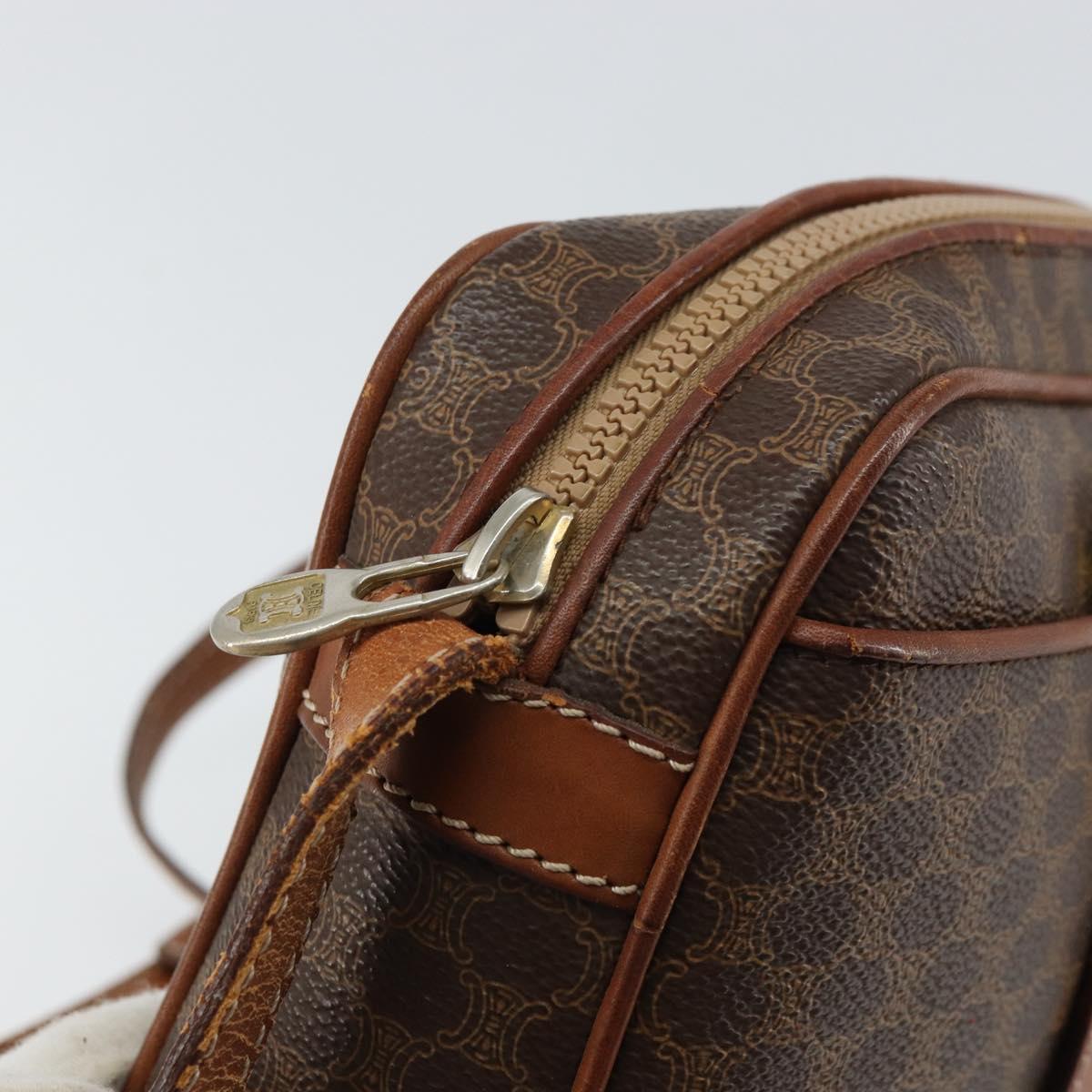 CELINE Macadam Canvas Shoulder Bag PVC Leather Brown Gold Auth 161002