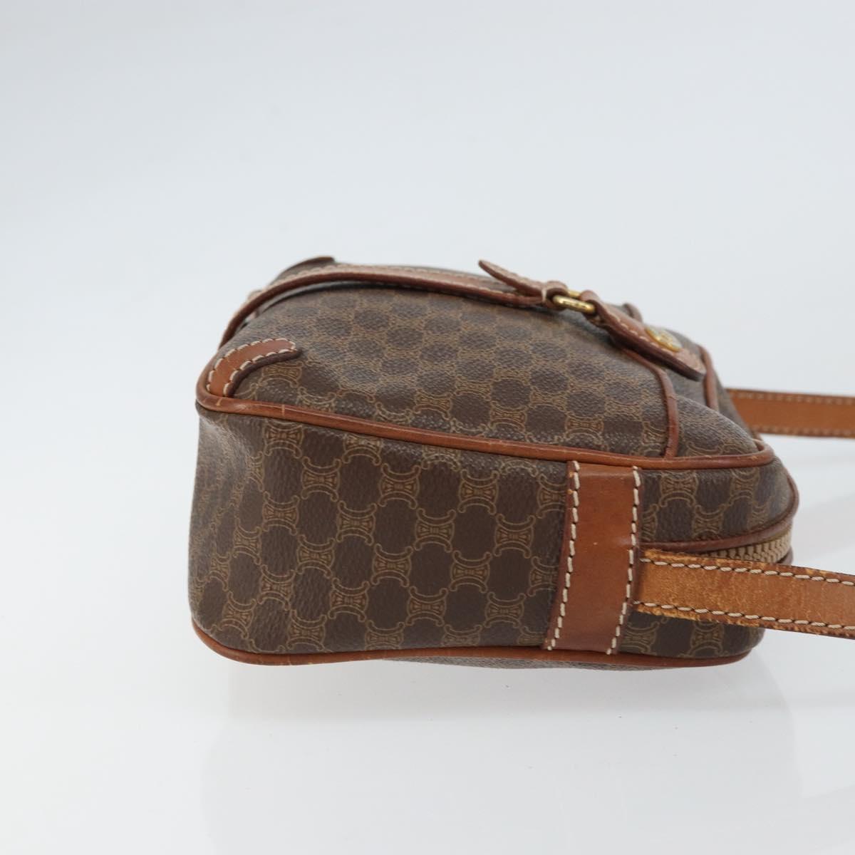 CELINE Macadam Canvas Shoulder Bag PVC Leather Brown Gold Auth 161002