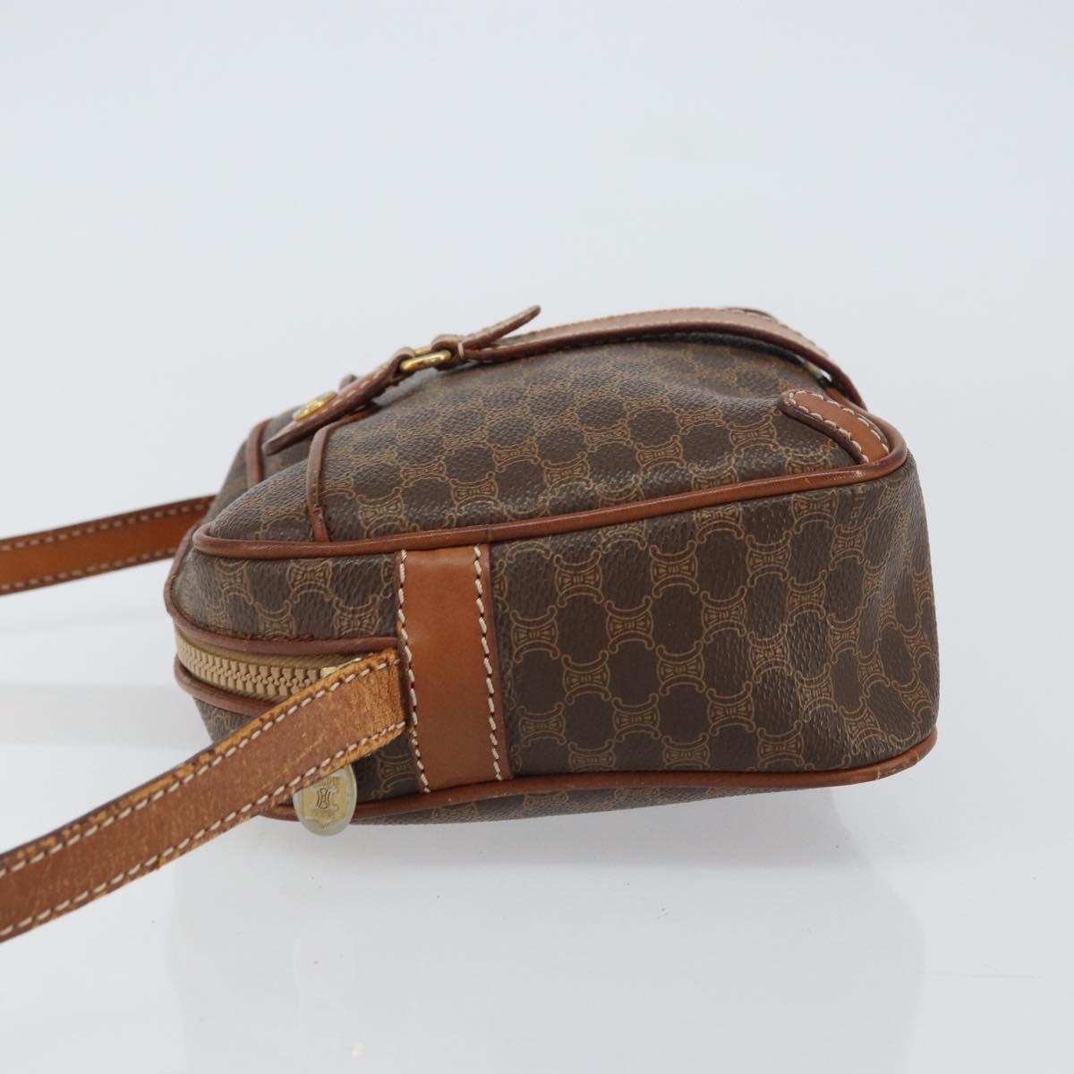 CELINE Macadam Canvas Shoulder Bag PVC Leather Brown Gold Auth 161002