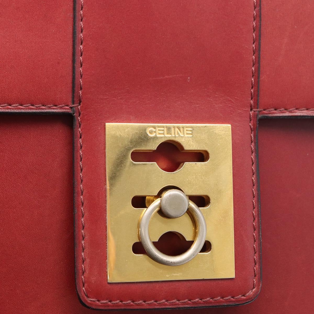CELINE Hand Bag Leather Red Gold Auth 161005