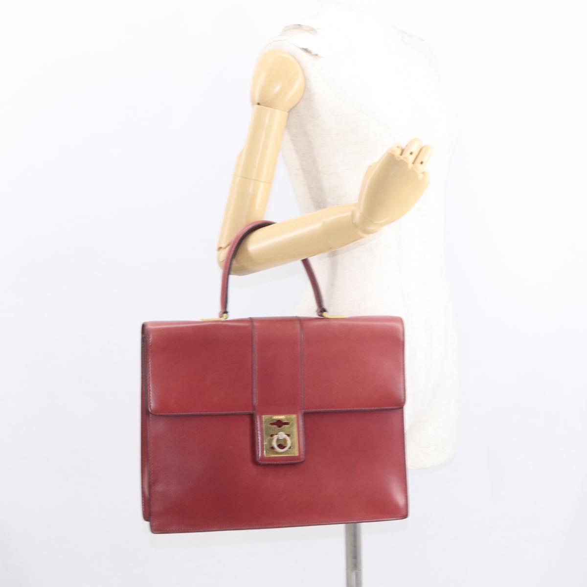 CELINE Hand Bag Leather Red Gold Auth 161005