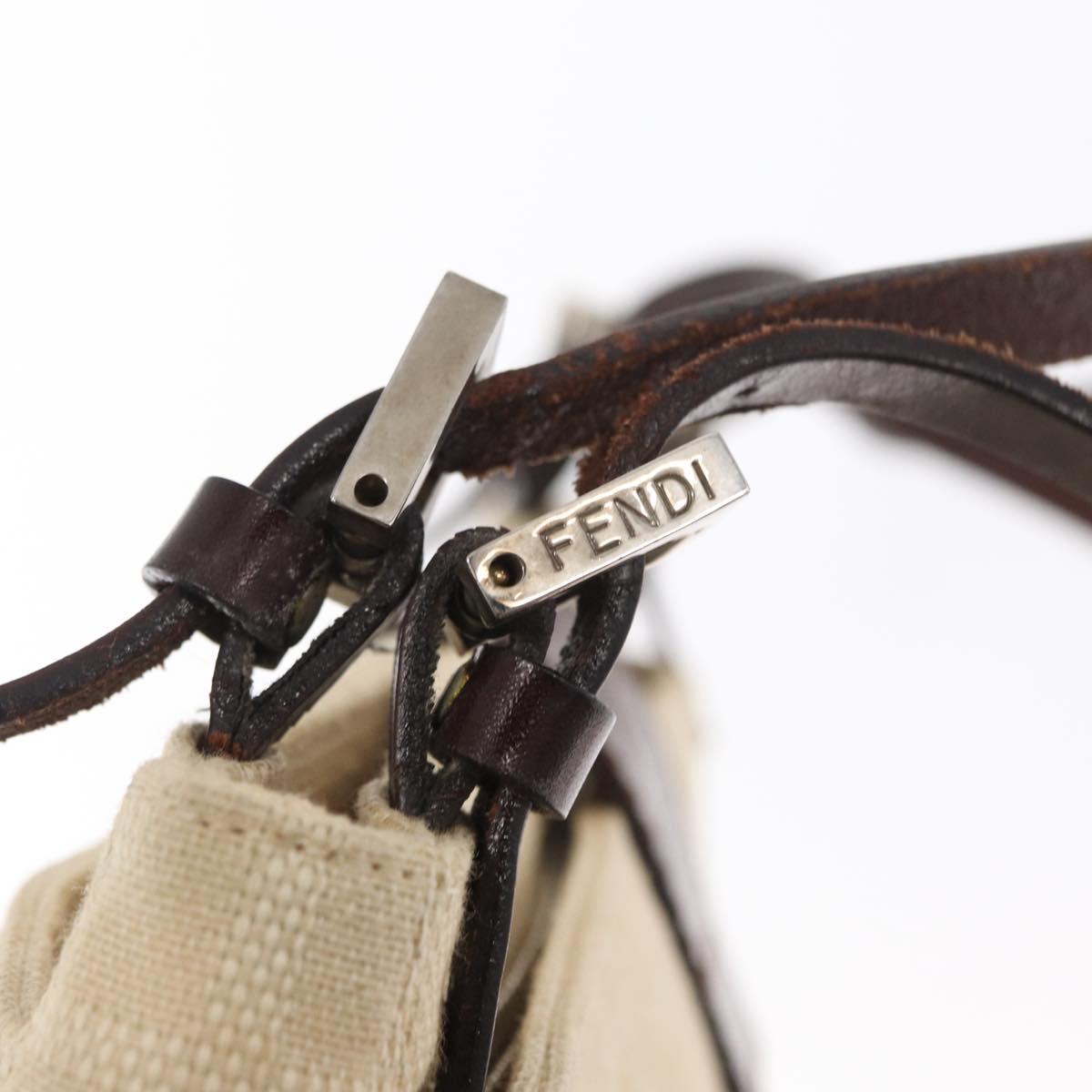 FENDI Zucca Canvas Shoulder Bag Ivory Silver Auth 161007
