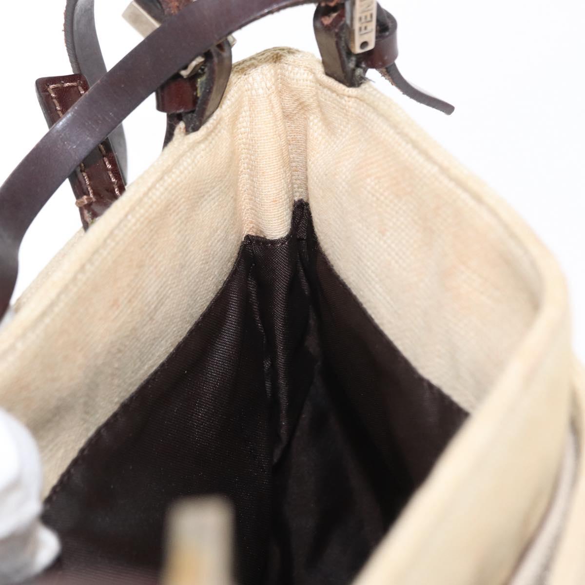 FENDI Zucca Canvas Shoulder Bag Ivory Silver Auth 161007