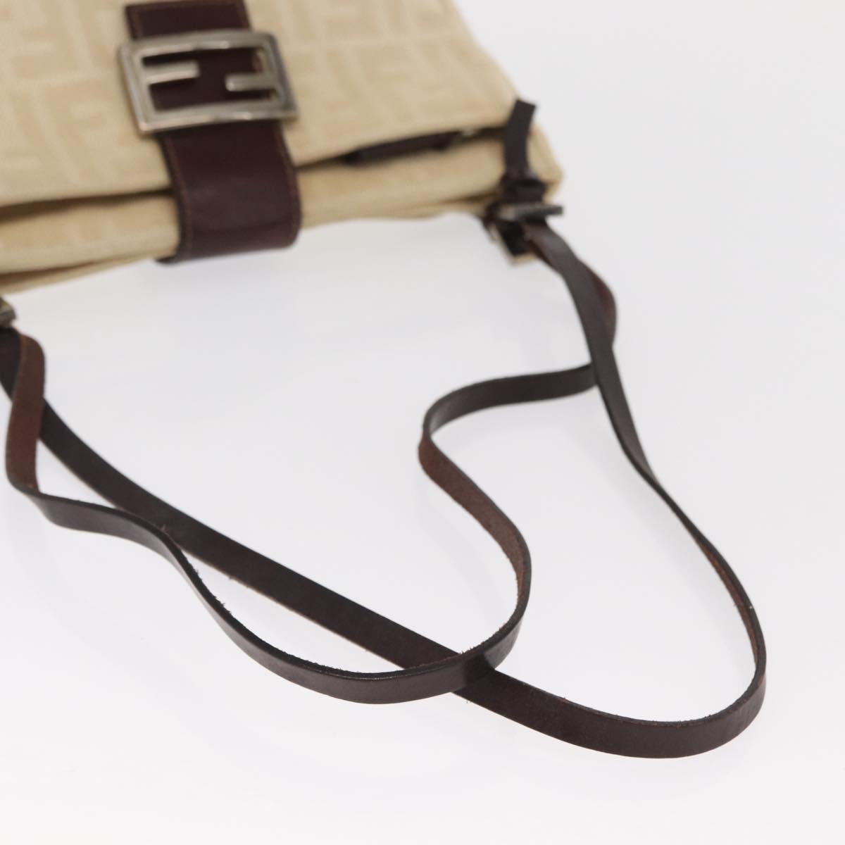FENDI Zucca Canvas Shoulder Bag Ivory Silver Auth 161007