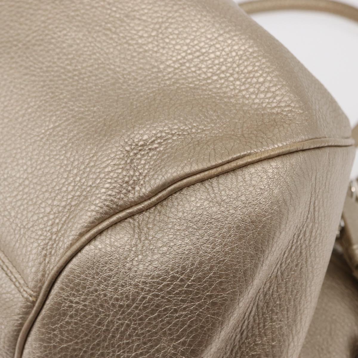 Salvatore Ferragamo Gancini Hand Bag Leather Champagne Gold Silver Auth 161013