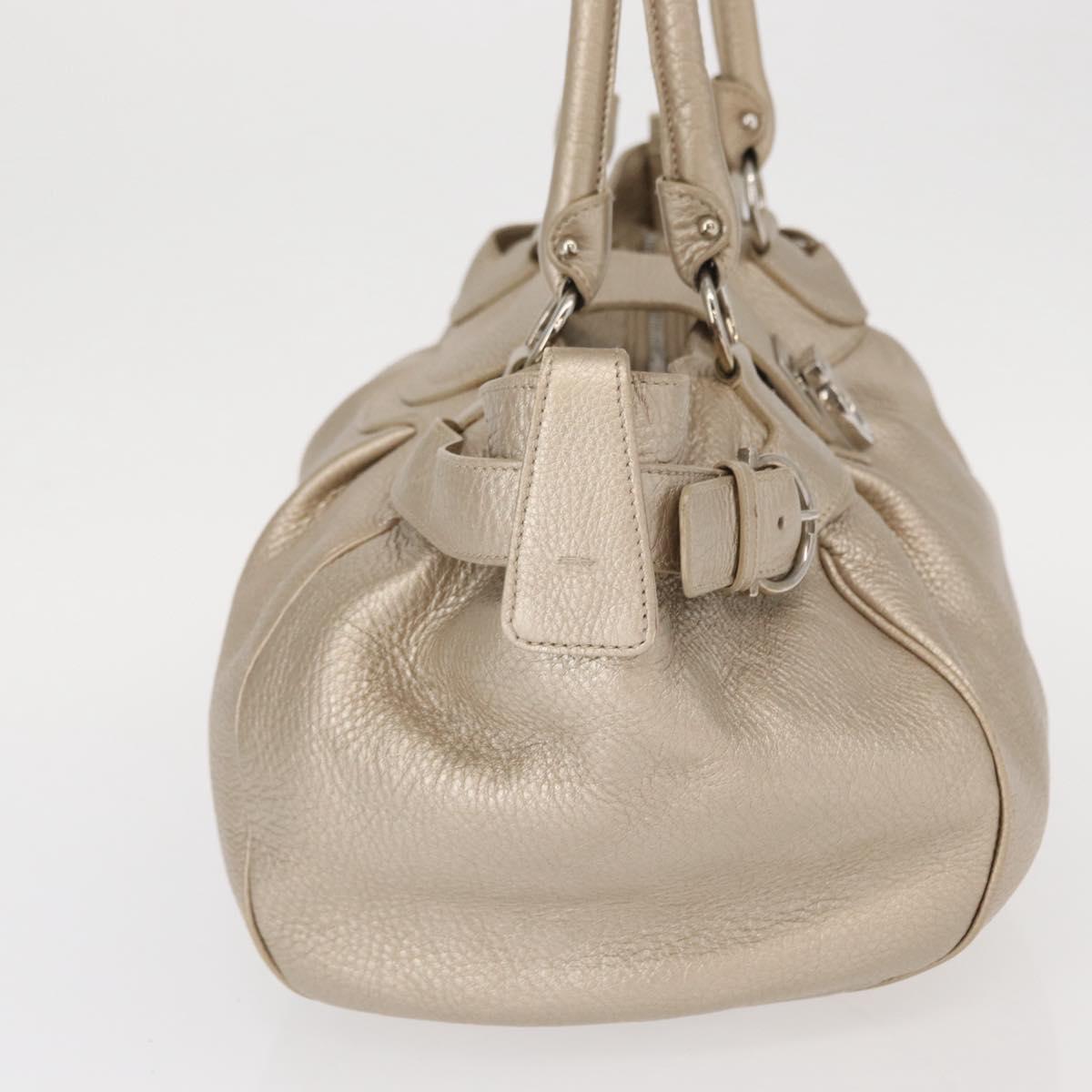 Salvatore Ferragamo Gancini Hand Bag Leather Champagne Gold Silver Auth 161013