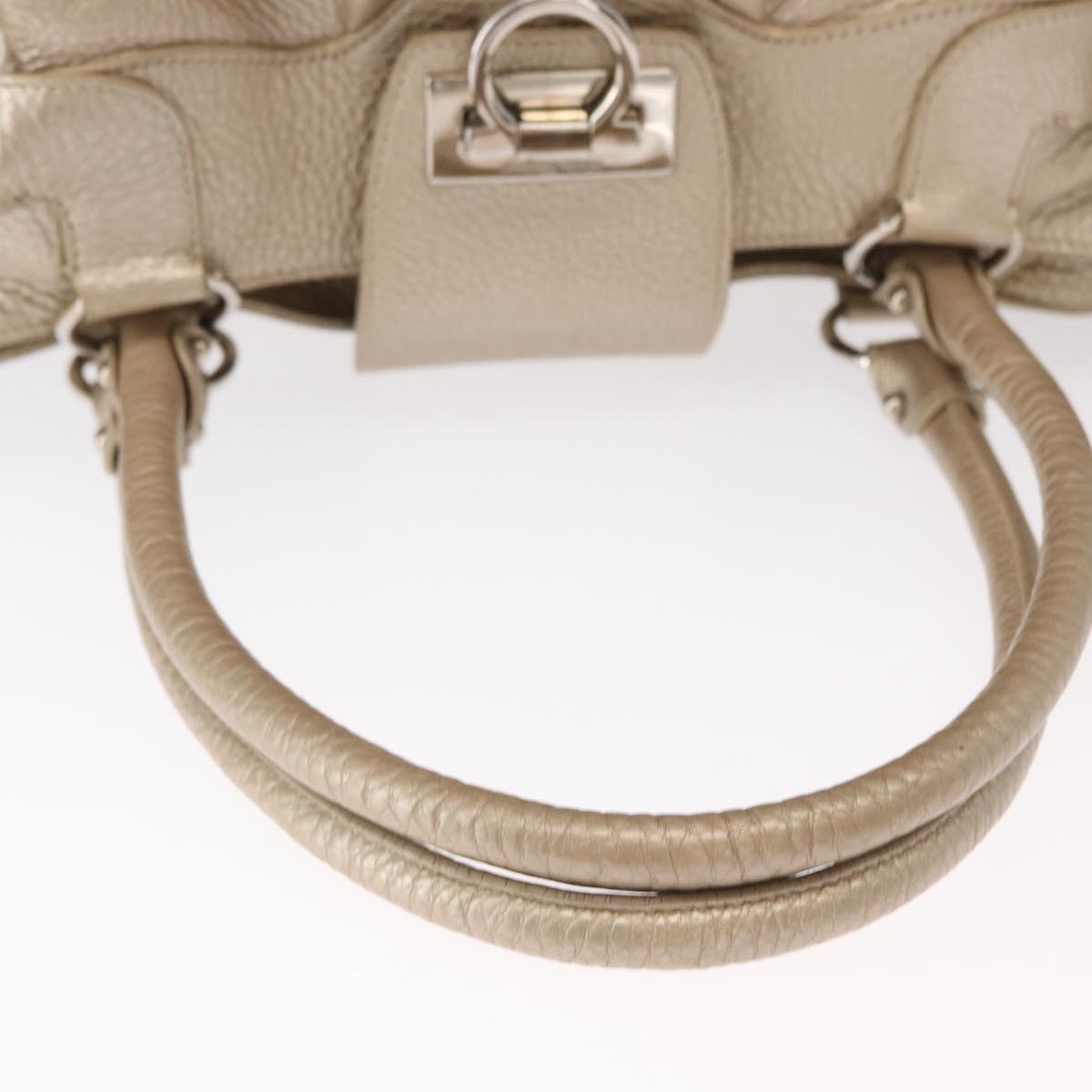 Salvatore Ferragamo Gancini Hand Bag Leather Champagne Gold Silver Auth 161013