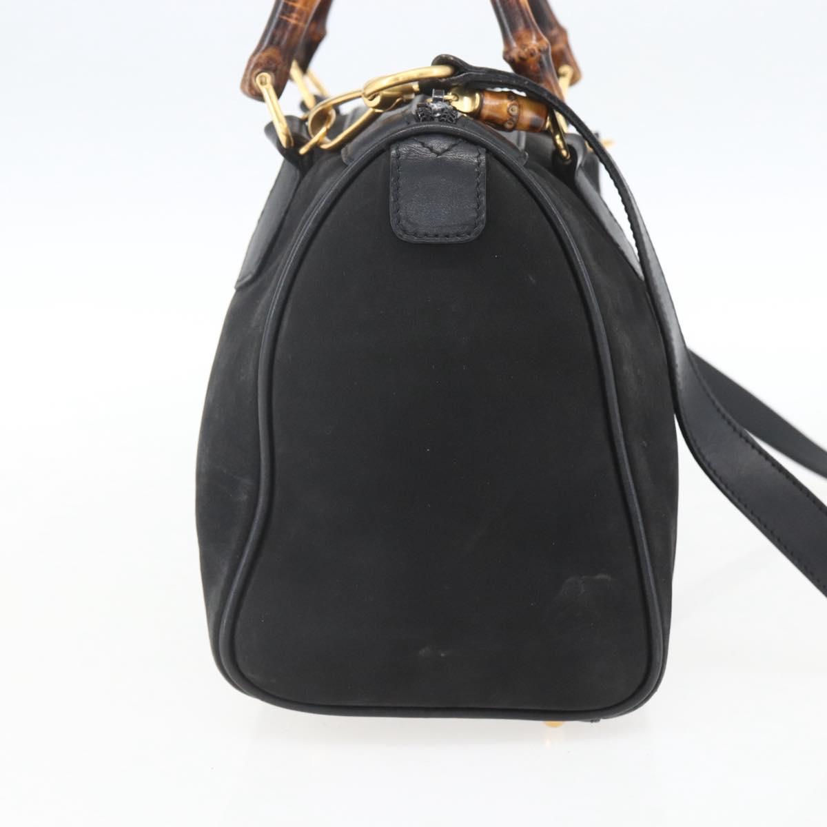 GUCCI Bamboo Hand Bag Suede 2way Black Gold 000 3444 0294 Auth 161026