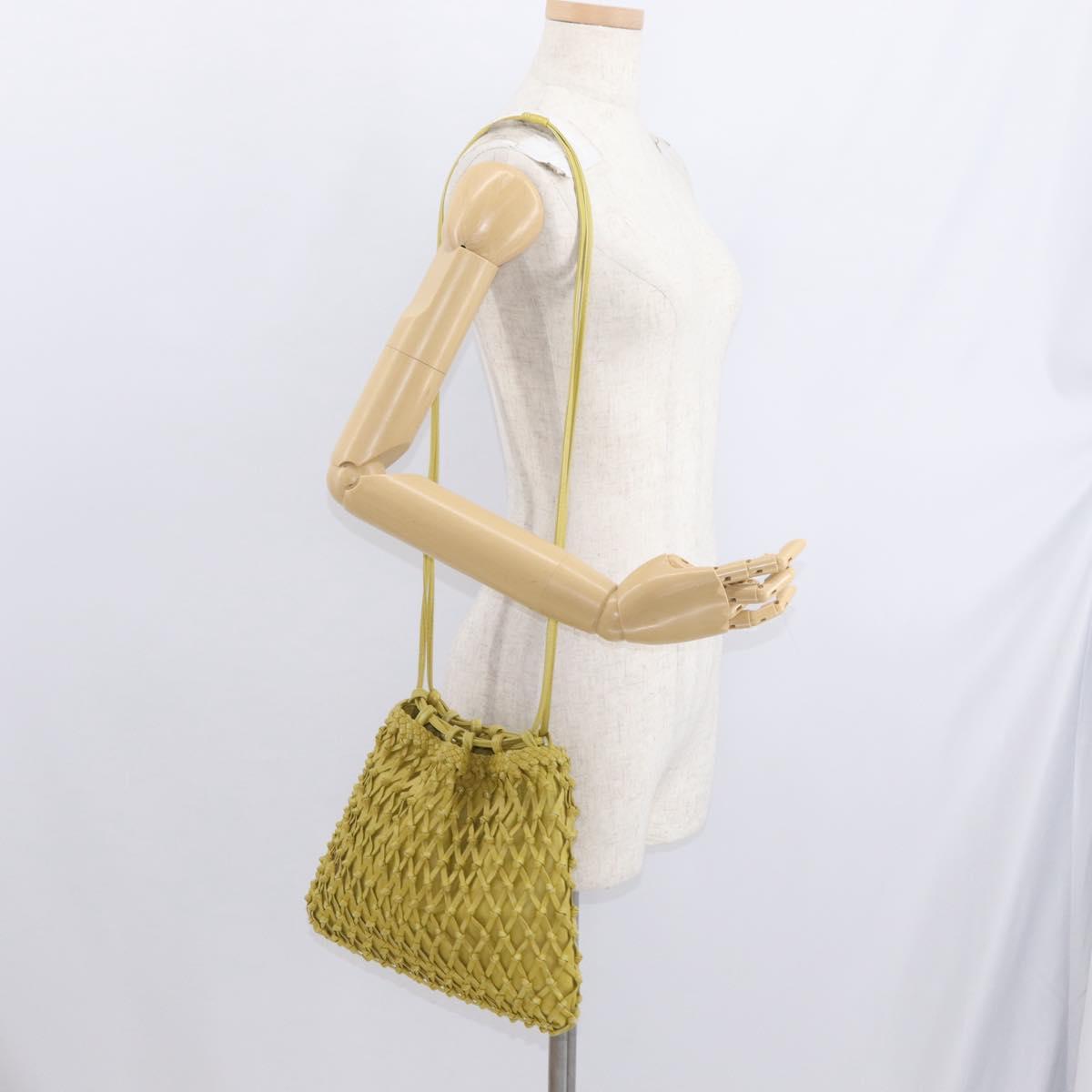 CHANEL Shoulder Bag Leather Yellow Gold CC Auth 161027A